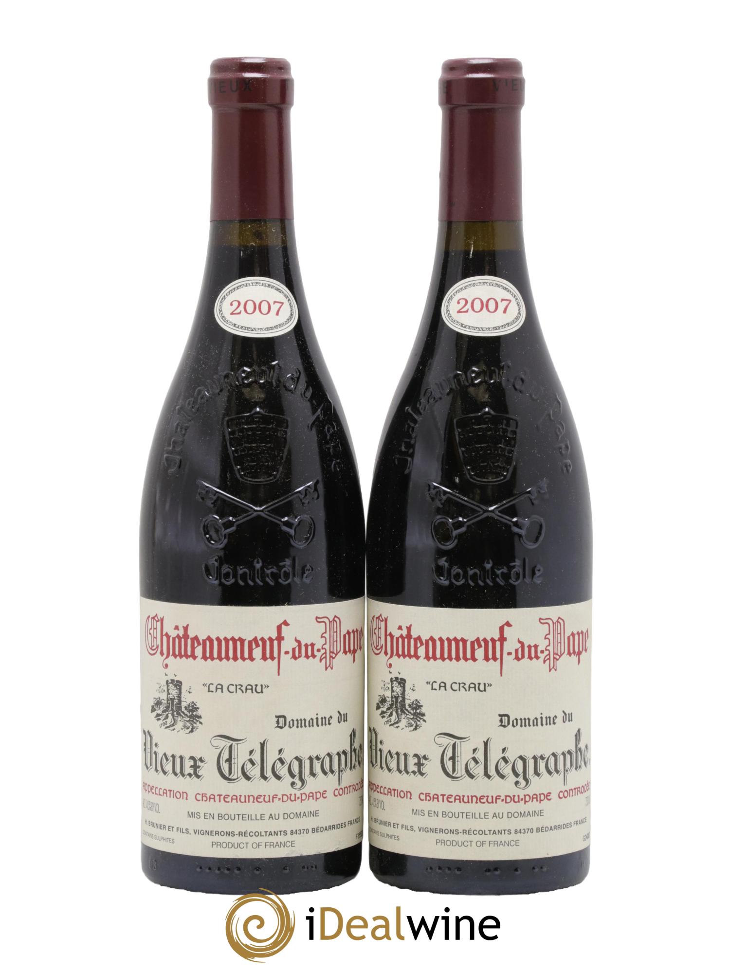 Châteauneuf-du-Pape Vieux Télégraphe (Domaine du) Vignobles Brunier 2007 - Lot of 2 bottles - 0
