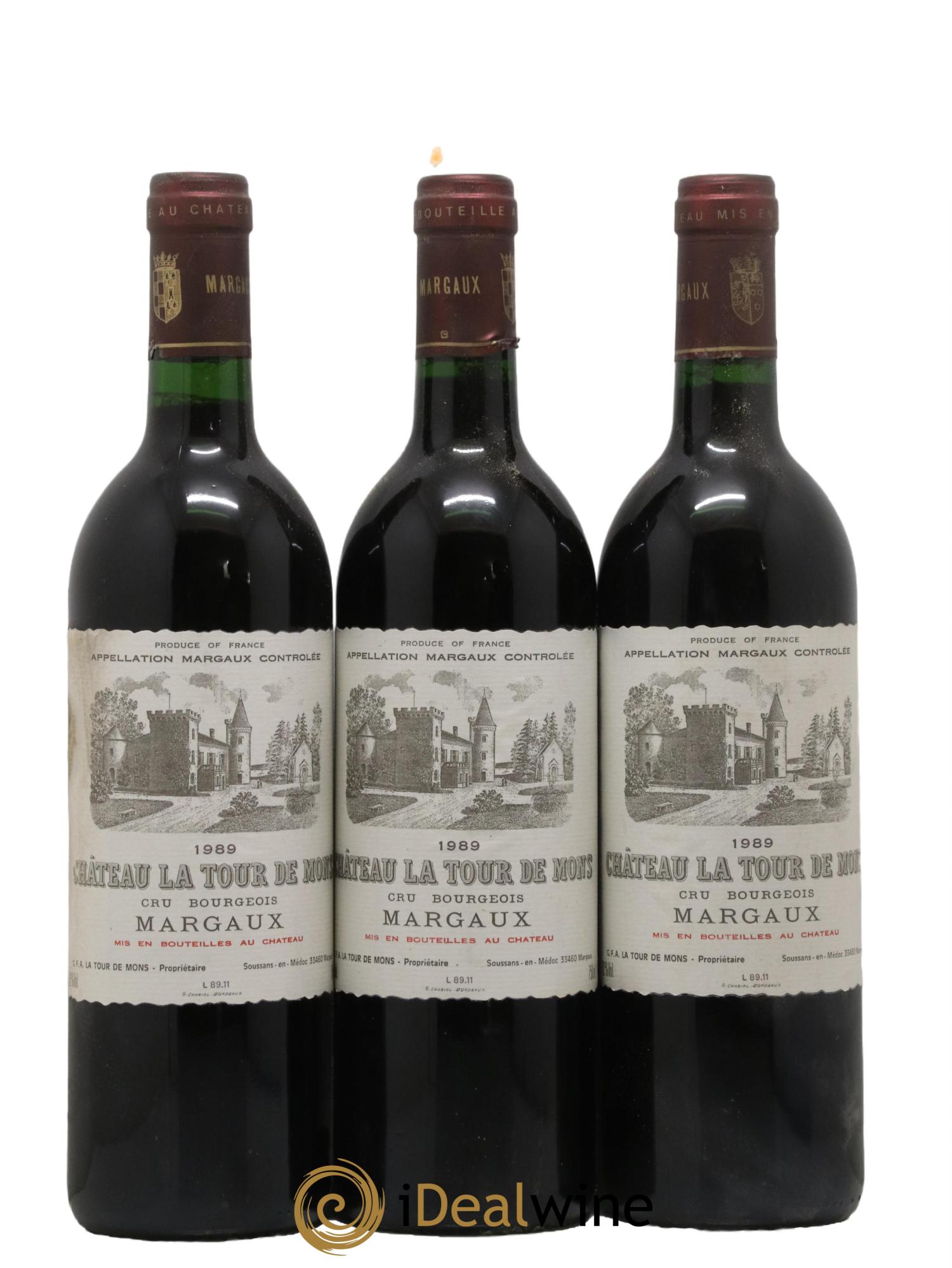 Château la Tour de Mons Cru Bourgeois 1989 - Lot de 3 bouteilles - 0