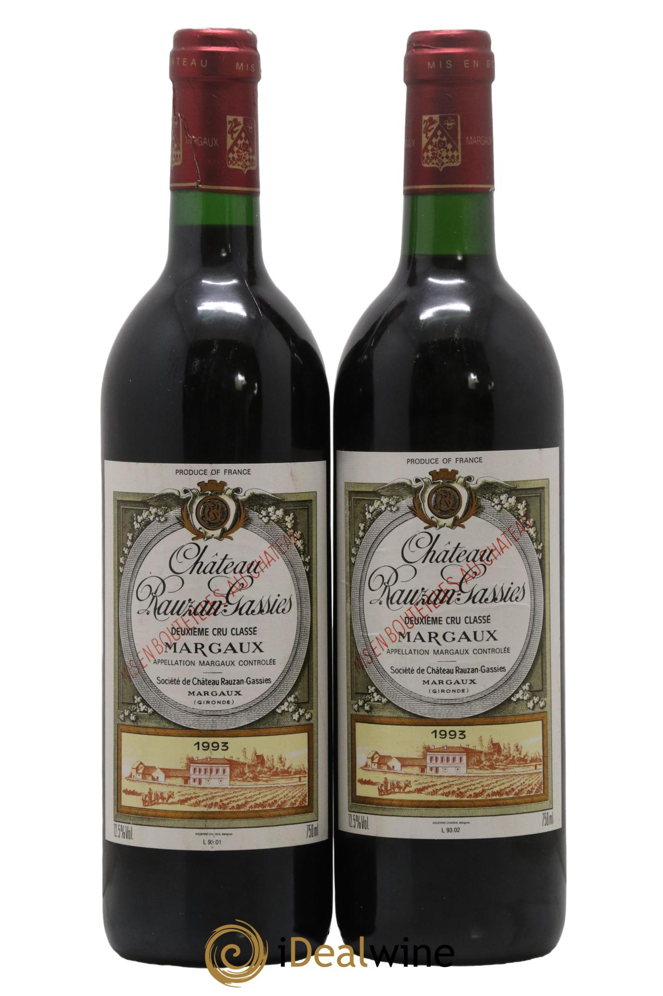 Château Rauzan-Gassies 2ème Grand Cru Classé 1993 - Lot de 2 bouteilles - 0