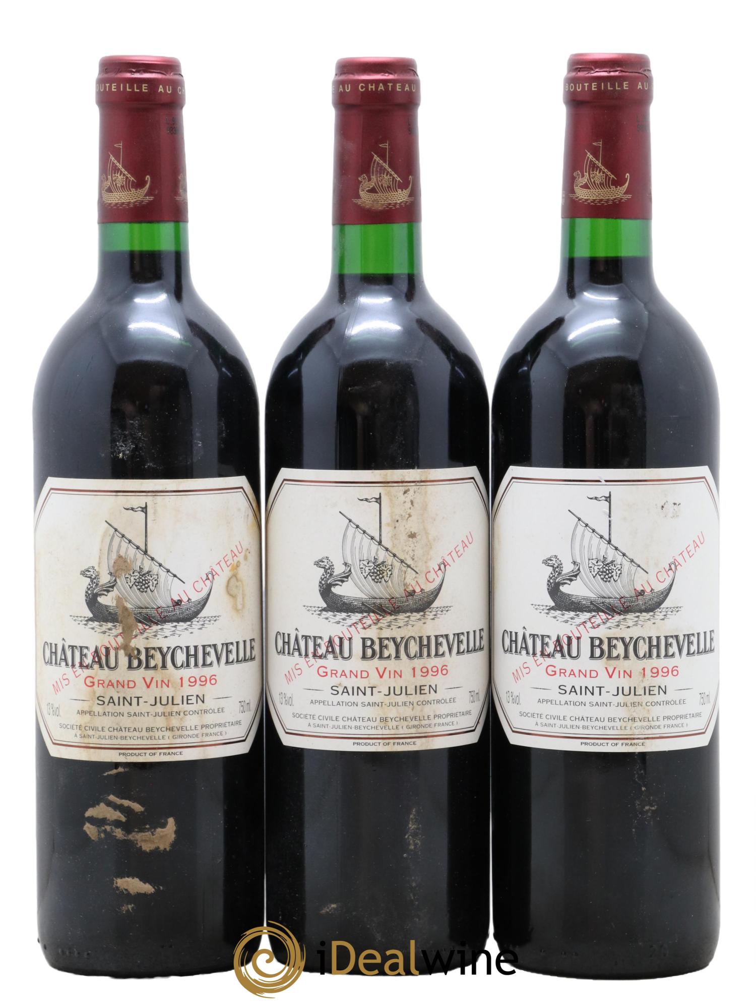 Château Beychevelle 4ème Grand Cru Classé 1996 - Lot de 3 bouteilles - 0