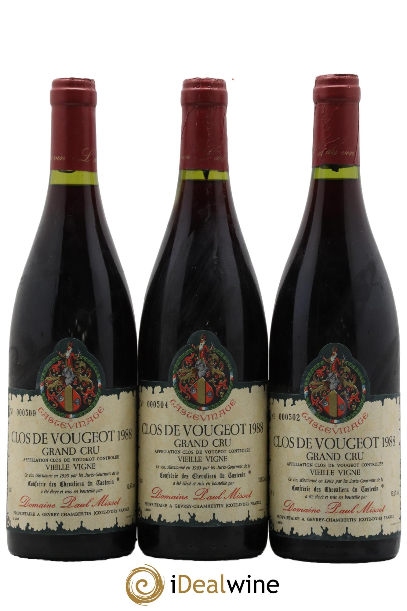 Clos de Vougeot Grand Cru Vieilles Vignes Domaine Paul Misset 1988 - Lot de 3 bouteilles - 1