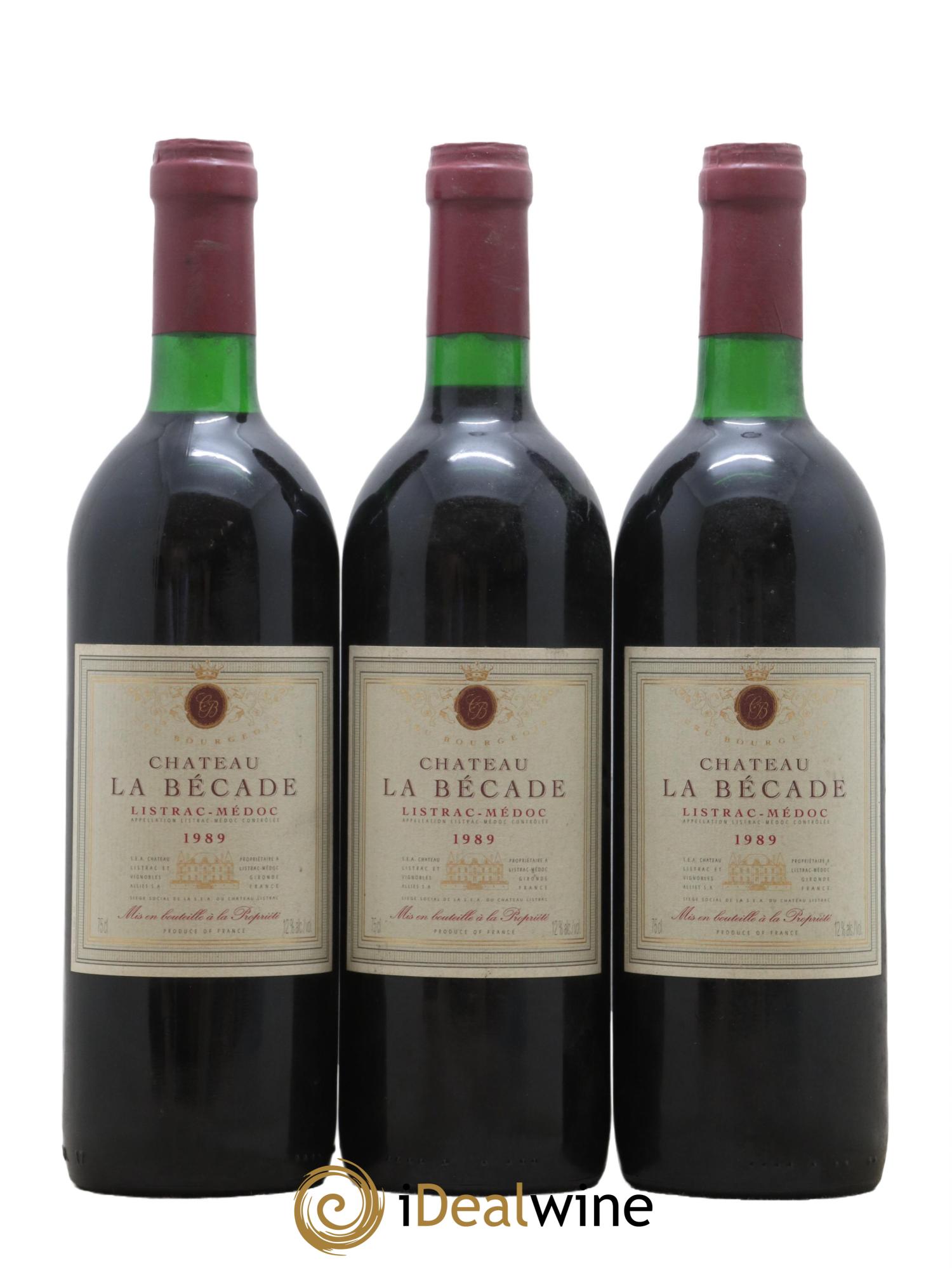 Listrac Chateau La Becade 1989 - Lot de 3 bouteilles - 0