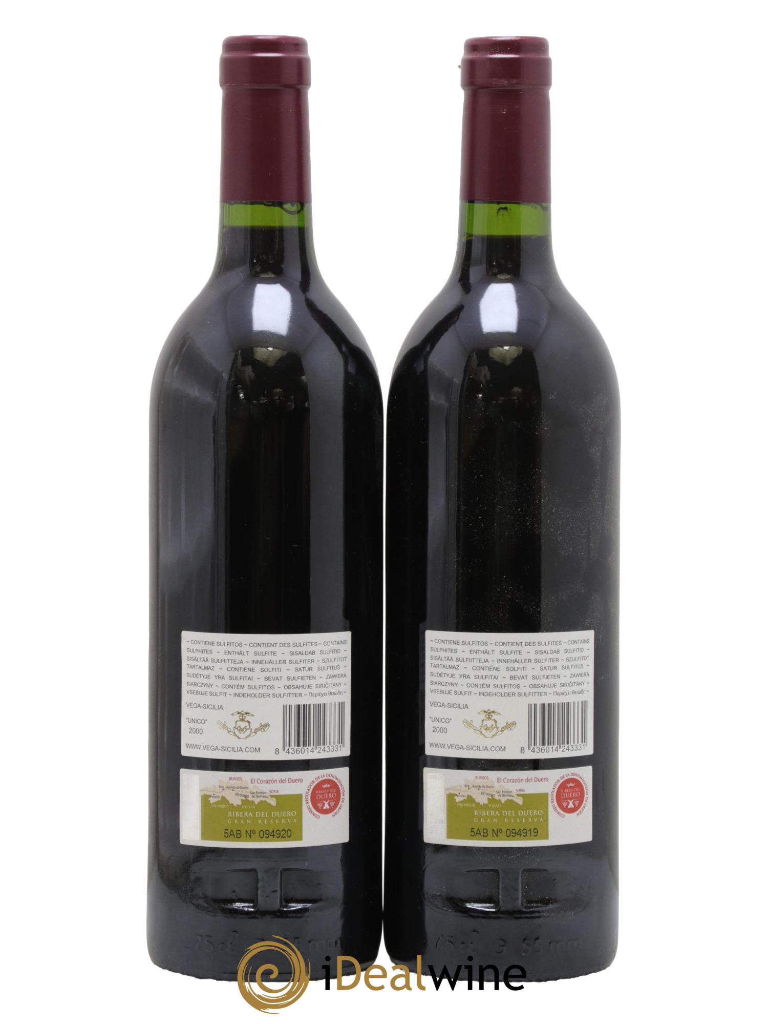 Ribera Del Duero DO Vega Sicilia Unico Famille Alvarez 2000 - Lot of 2 bottles - 1