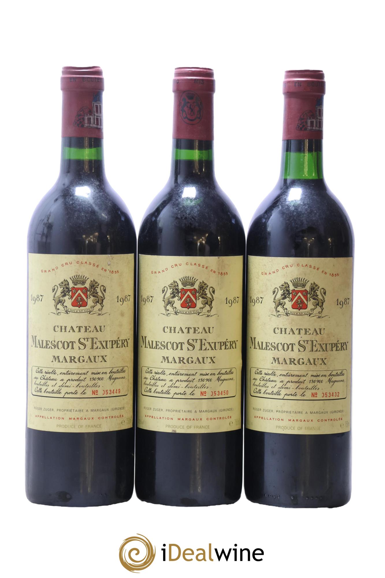 Château Malescot Saint-Exupéry 3ème Grand Cru Classé 1987 - Lot of 3 bottles - 0