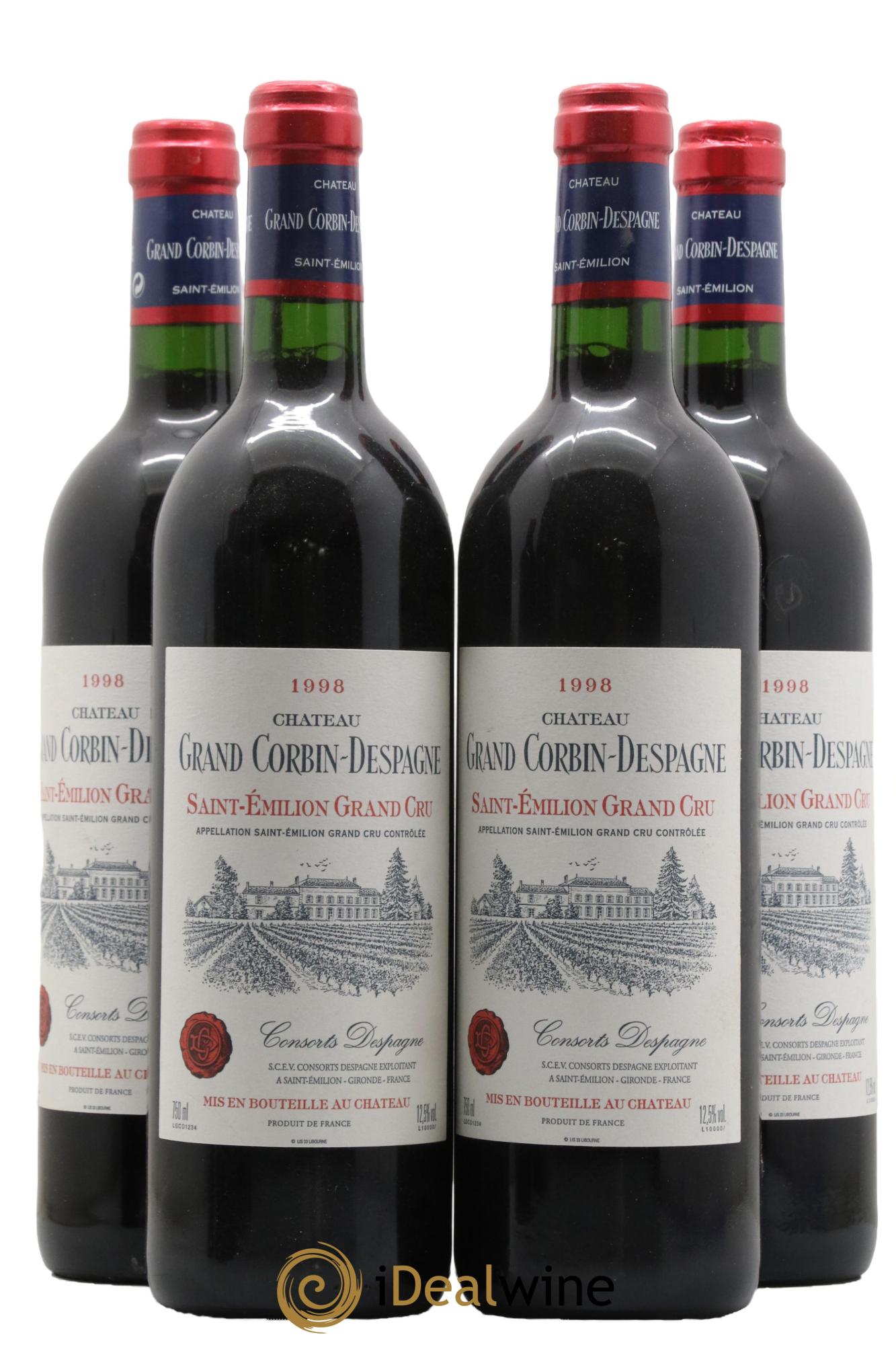 Château Grand Corbin Despagne Grand Cru Classé 1998 - Lot de 4 bouteilles - 0