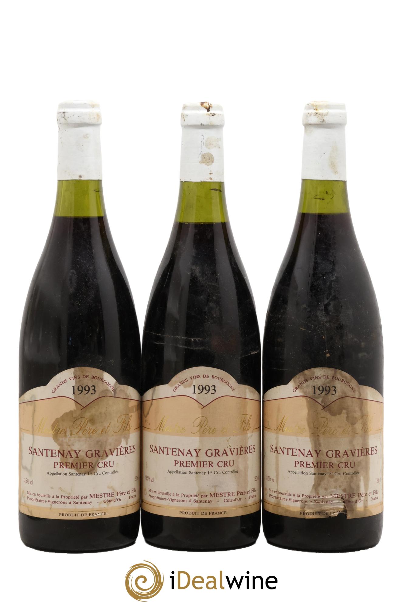 Santenay 1er Cru Gravières Mestre Père et Fils 1993 - Lotto di 3 bottiglie - 0