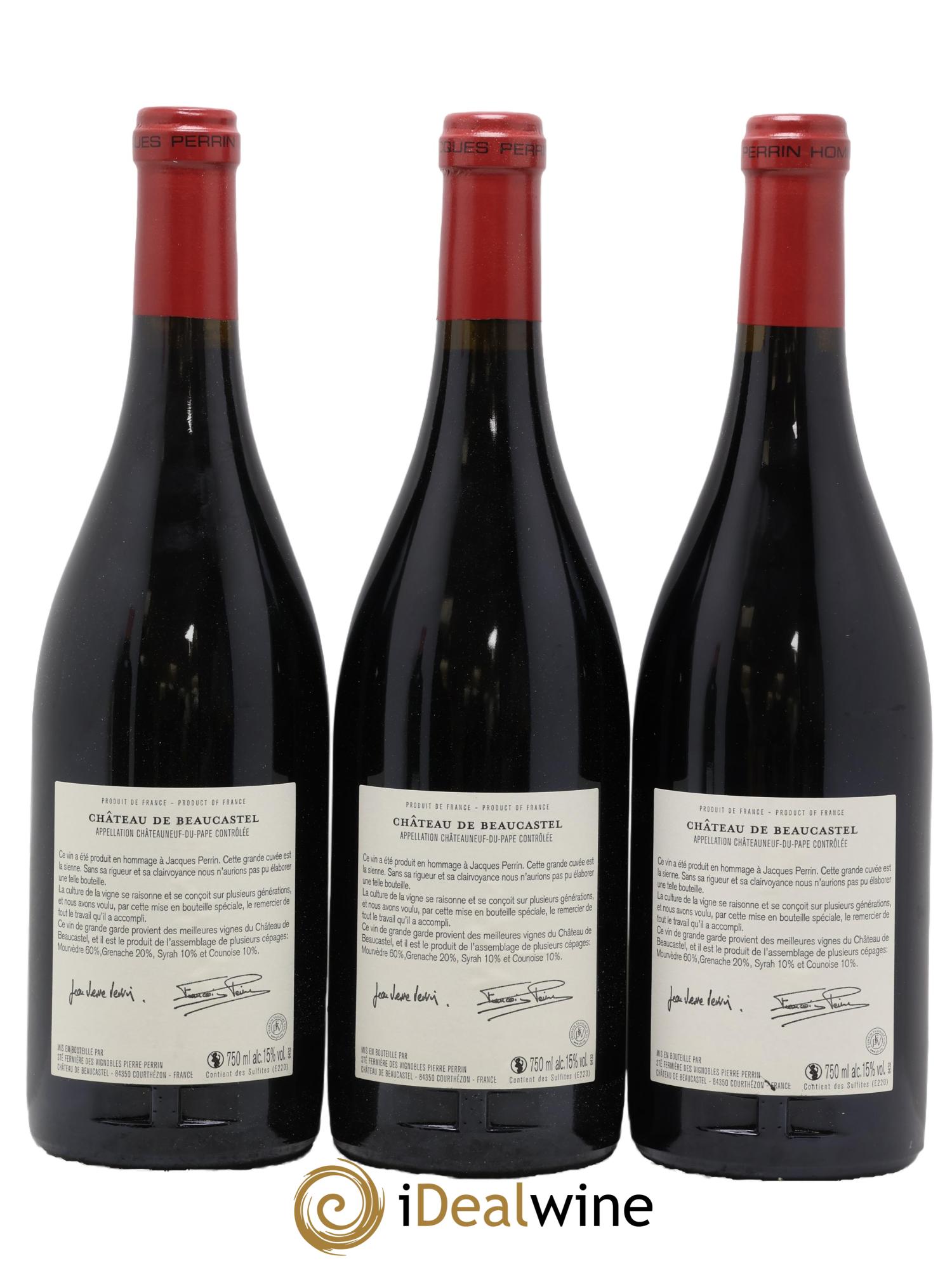 Châteauneuf-du-Pape Château de Beaucastel Hommage à Jacques Perrin Famille Perrin 2010 - Lot de 3 bouteilles - 1