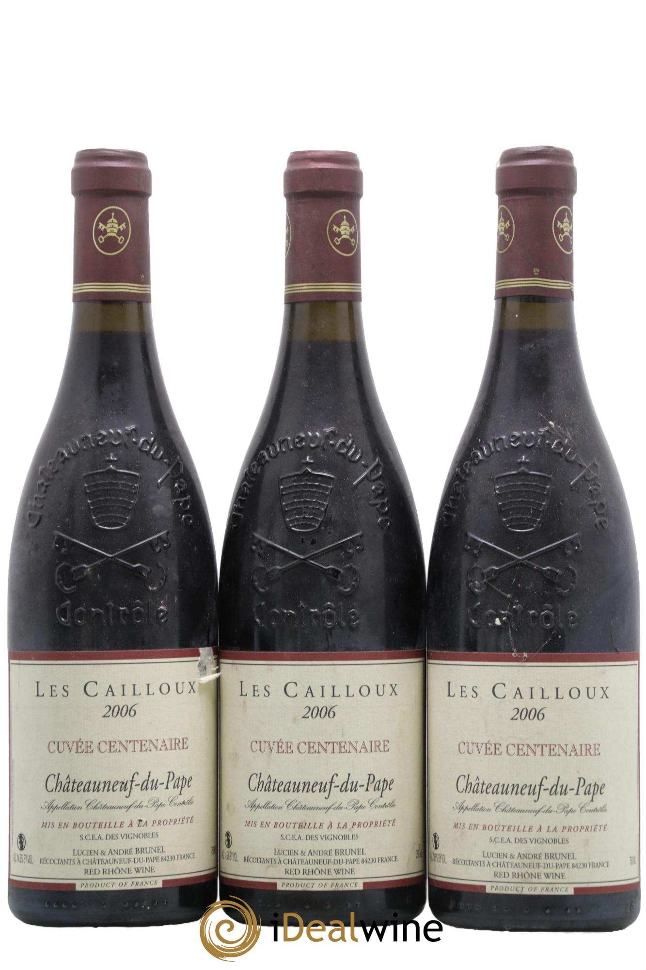Châteauneuf-du-Pape Les Cailloux Cuvée Centenaire André Brunel 2006 - Lot of 3 bottles - 0
