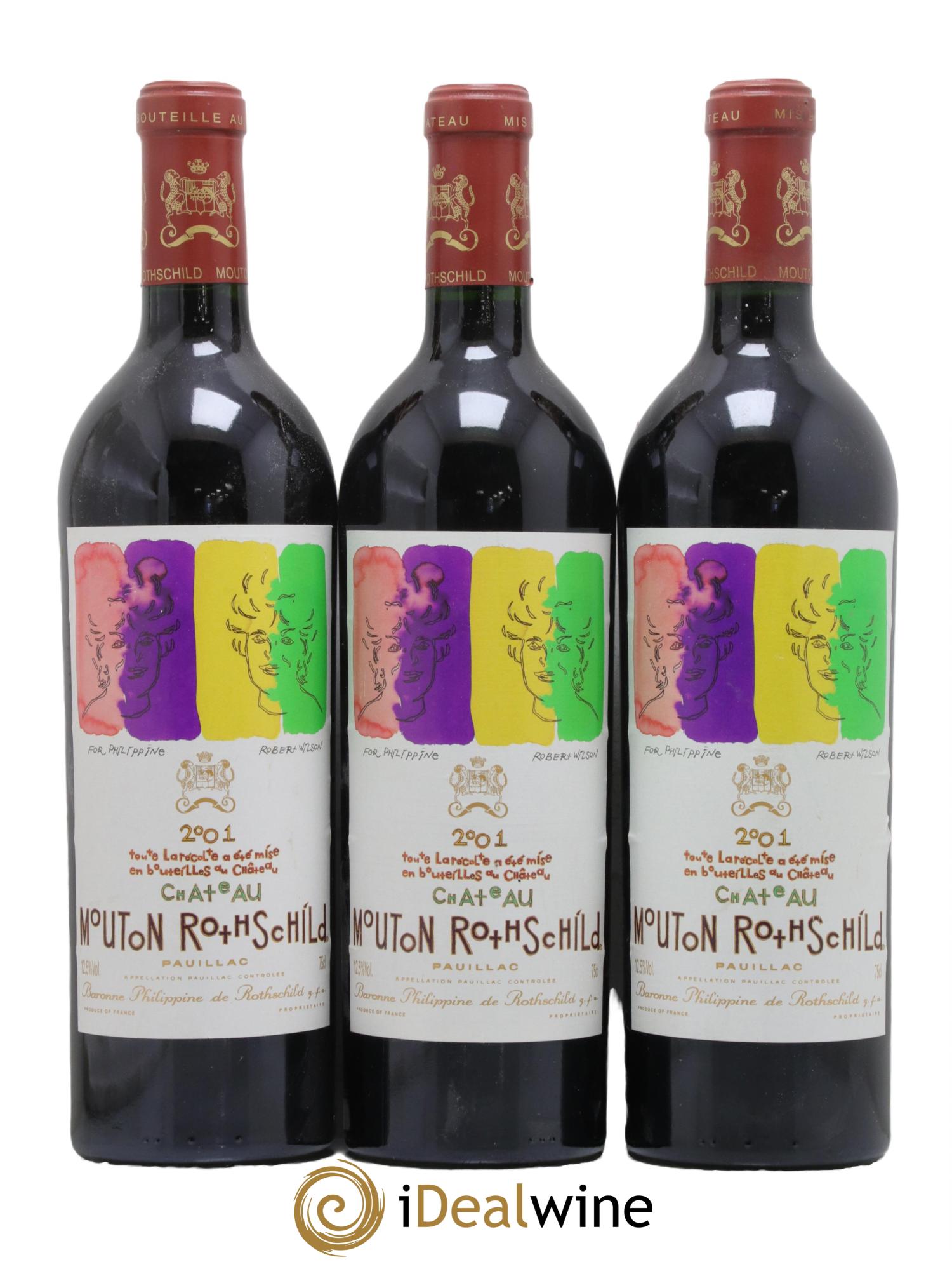 Château Mouton Rothschild 1er Grand Cru Classé 2001 - Lot de 3 bouteilles - 0
