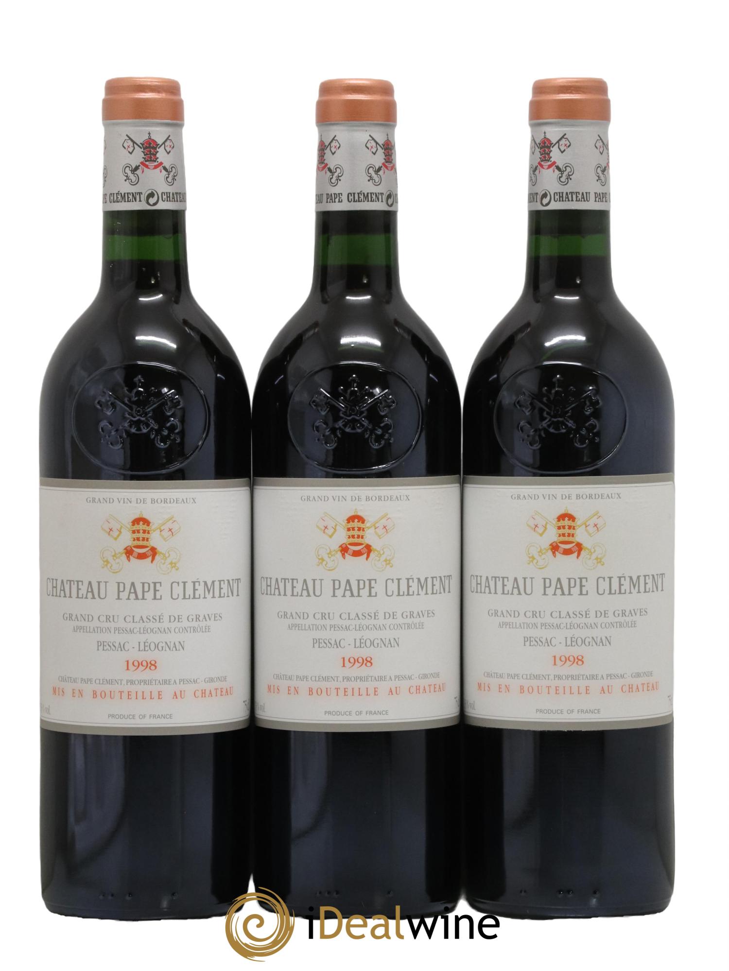 Château Pape Clément Cru Classé de Graves 1998 - Lot de 3 bouteilles - 0