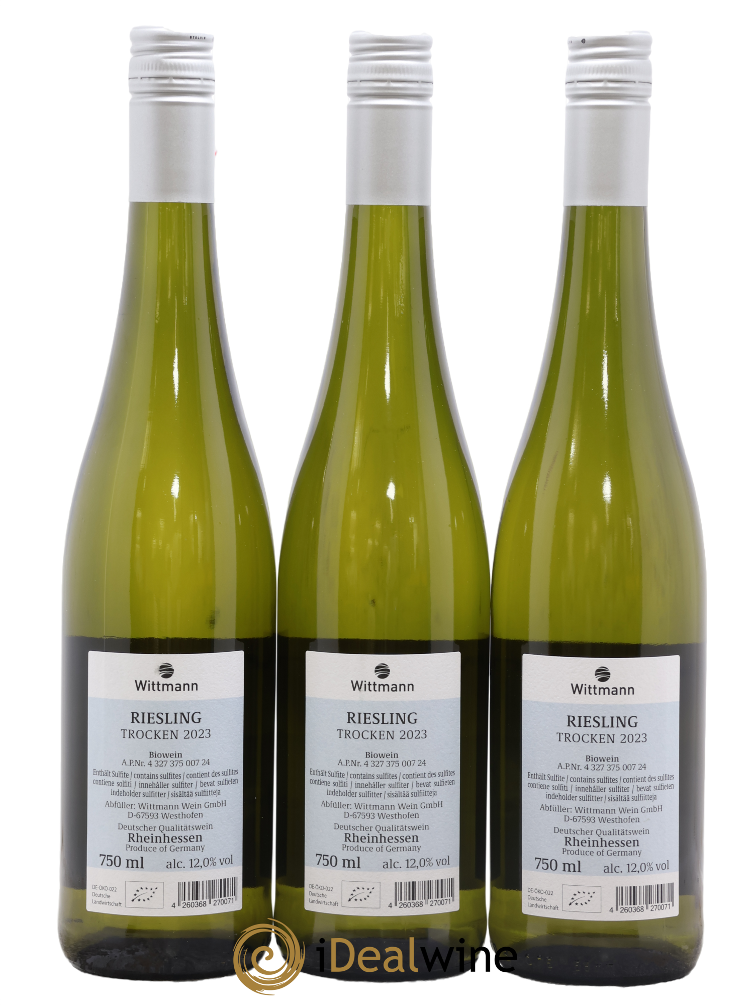Allemagne Rheinhessen 100 Hugel Riesling Trocken Wittmann 2023 - Lot of 3 bottles - 1