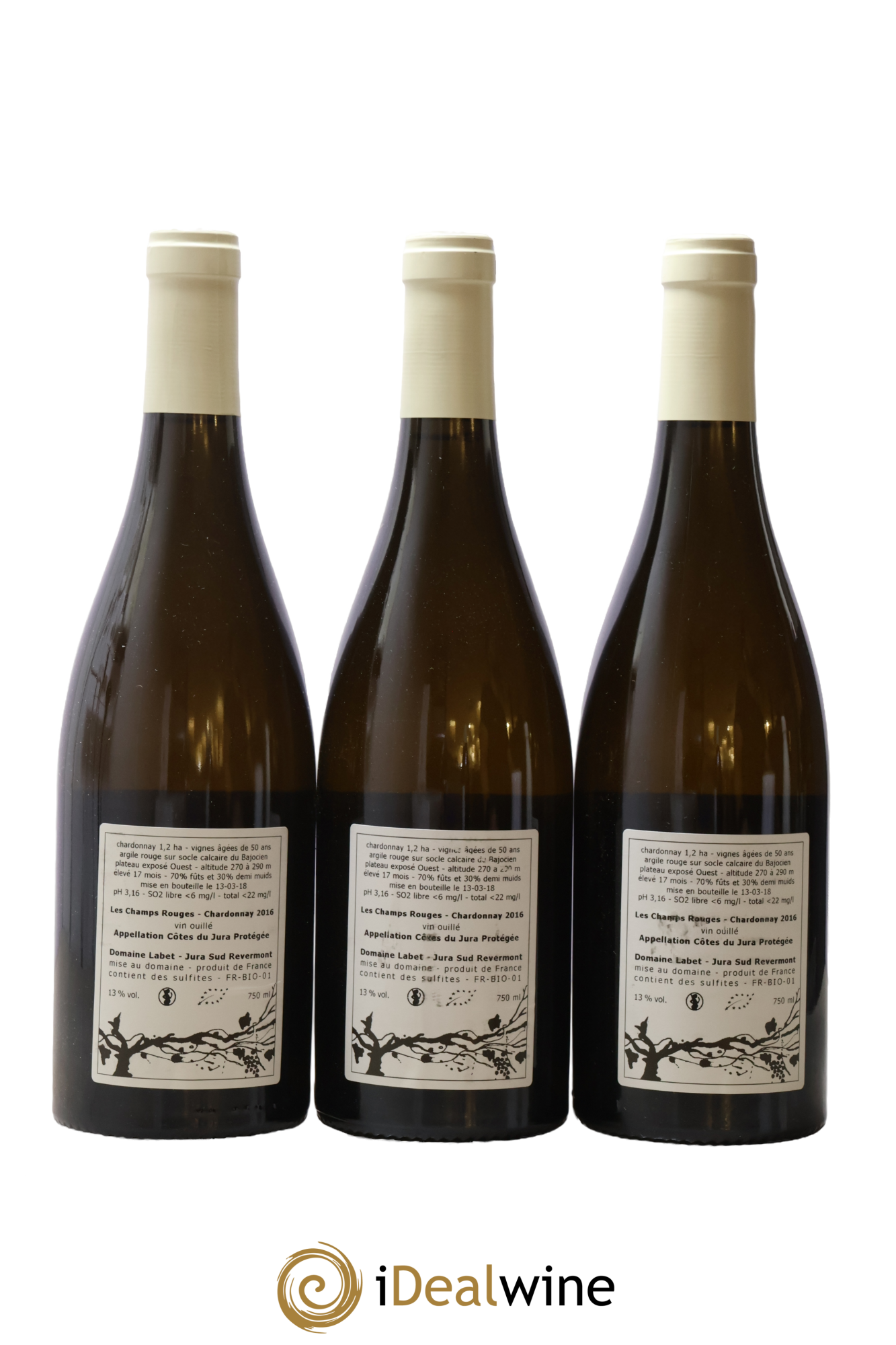 Côtes du Jura Chardonnay Les Champs Rouges Romain - Julien - Charline Labet 2016 - Lot of 3 bottles - 1