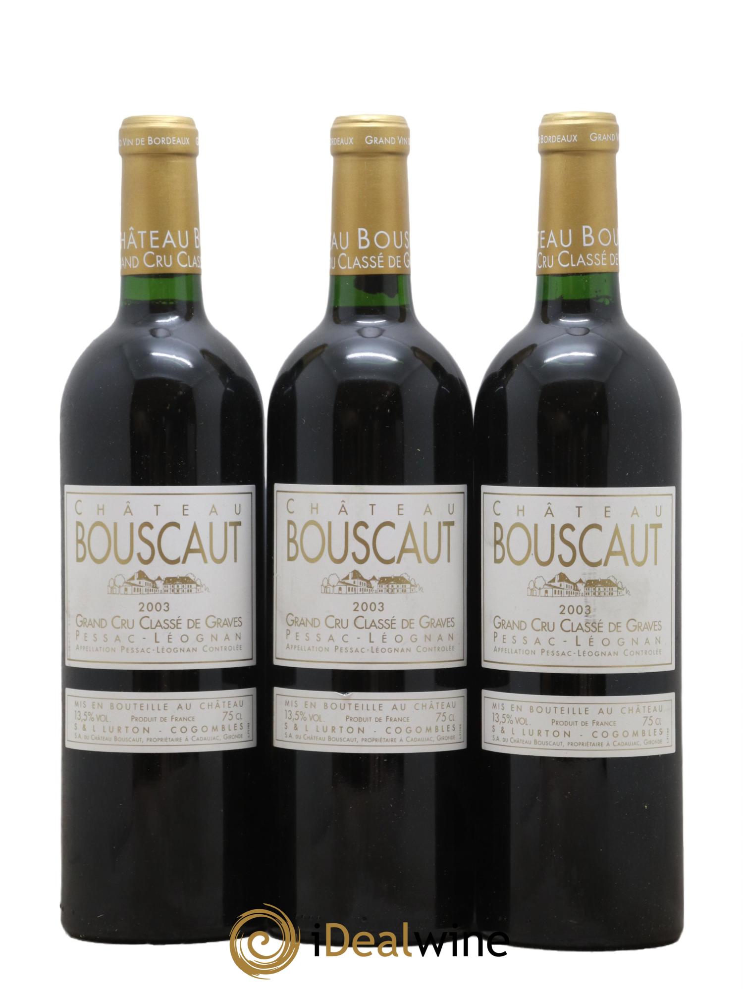 Château Bouscaut Cru Classé de Graves 2003 - Lot de 3 bouteilles - 0