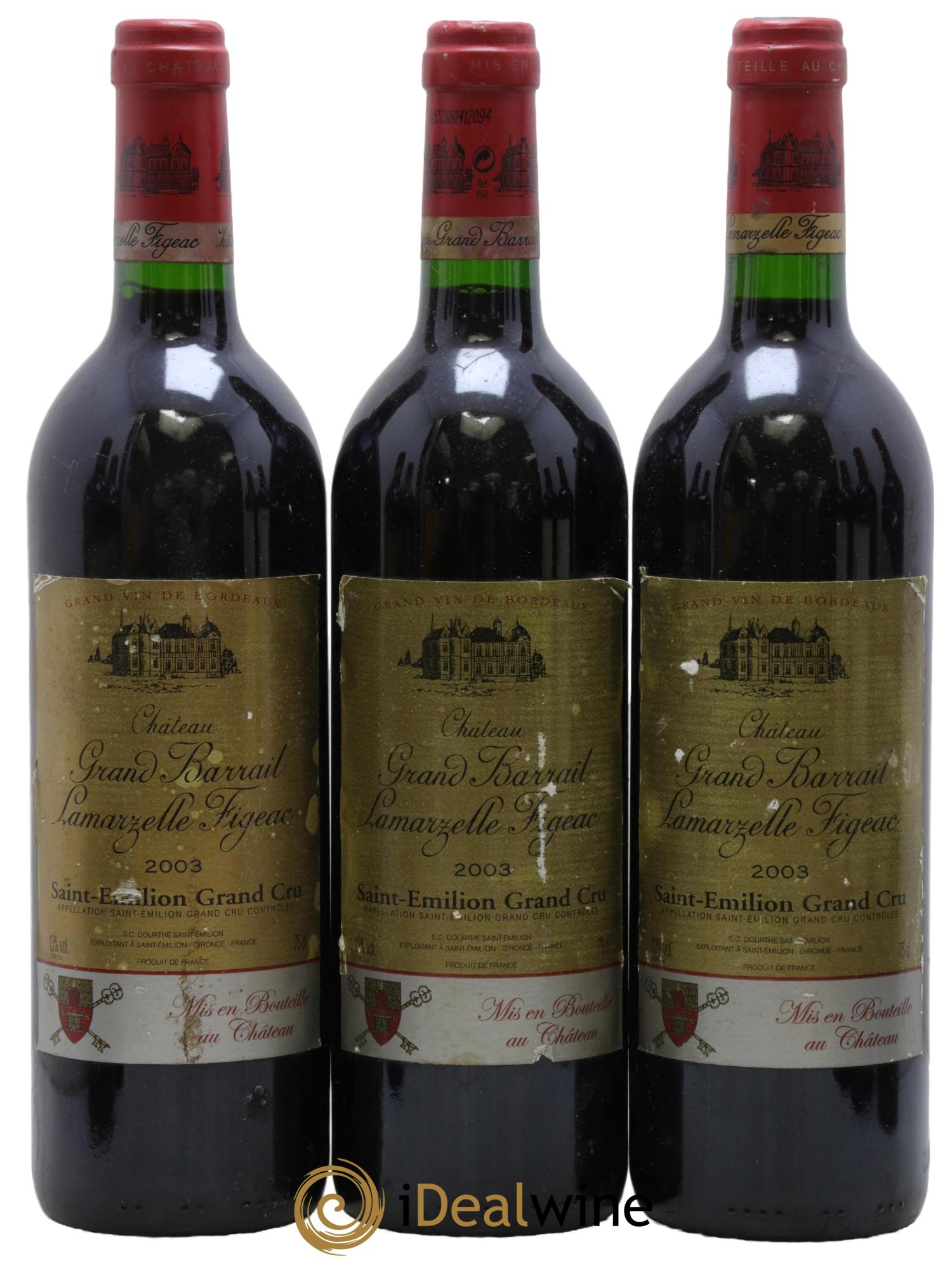 Château Grand Barrail Lamarzelle Figeac Grand Cru Classé 2003 - Lot of 3 bottles - 0