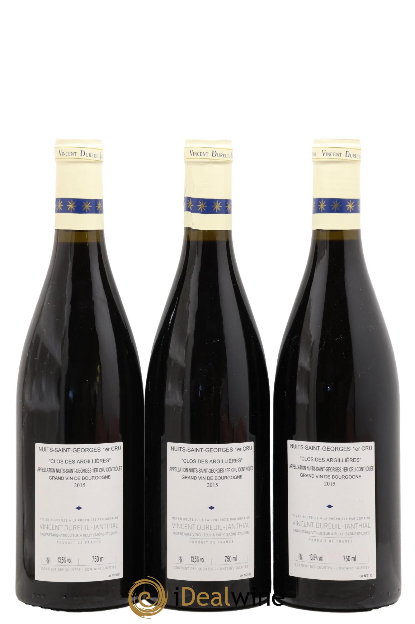 Nuits-Saint-Georges 1er Cru Clos des Argillières Vincent Dureuil-Janthial 2015 - Lotto di 3 bottiglie - 1