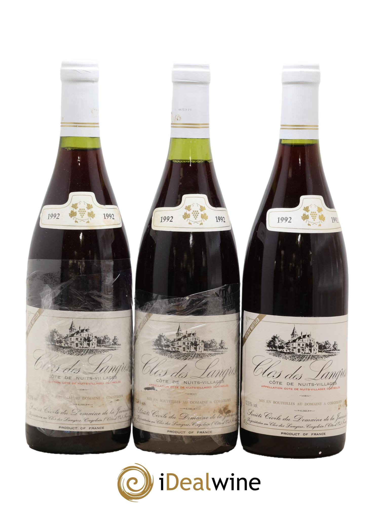 Côte de Nuits-Villages Clos Des Langres Société Civile Du Domaine De La Juvinière 1992 - Posten von 3 Flaschen - 0
