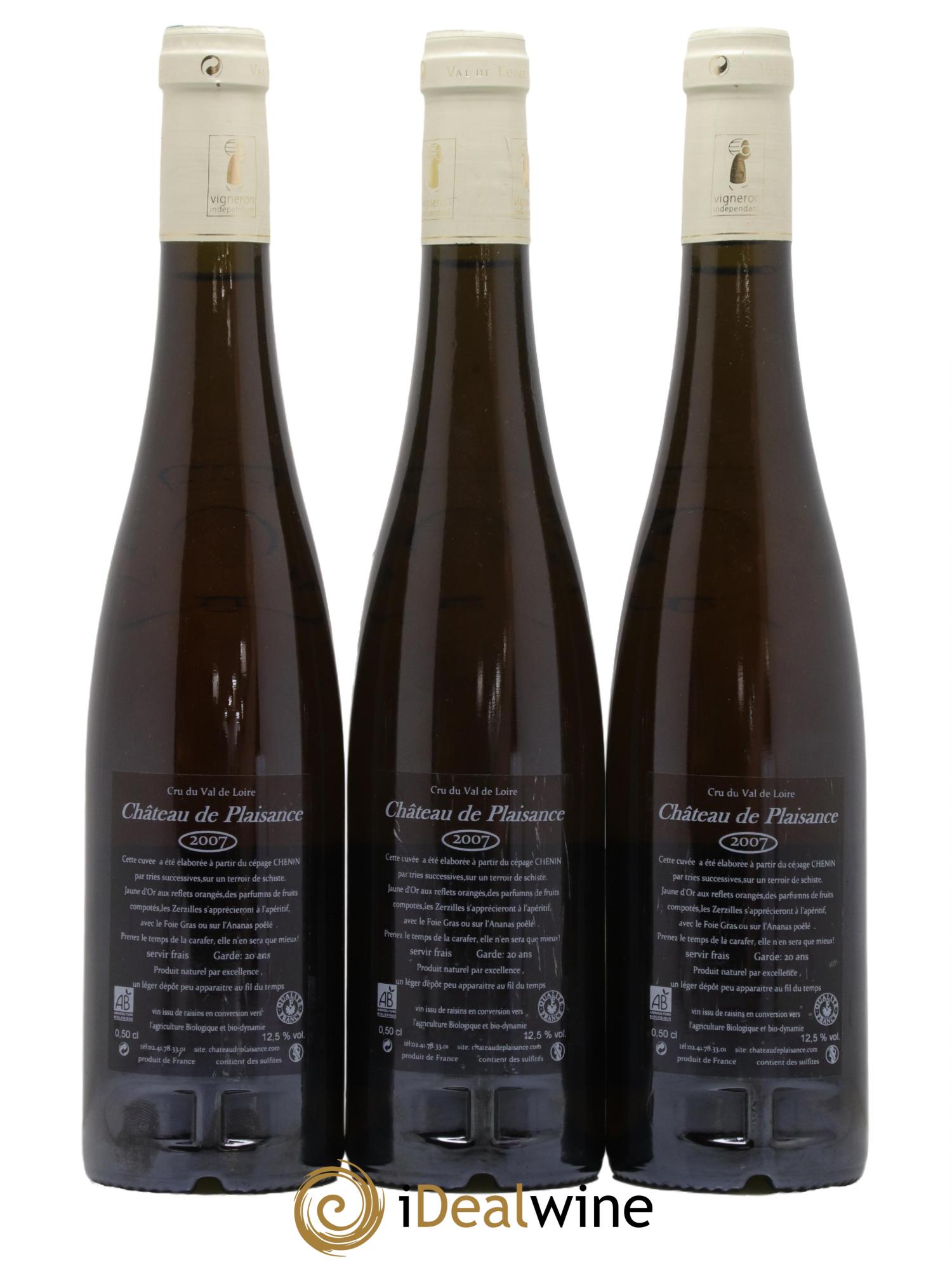 Coteaux du Layon Les Zerzilles Chateau de Plaisance 2007 - Lot de 3 format 50cls - 1