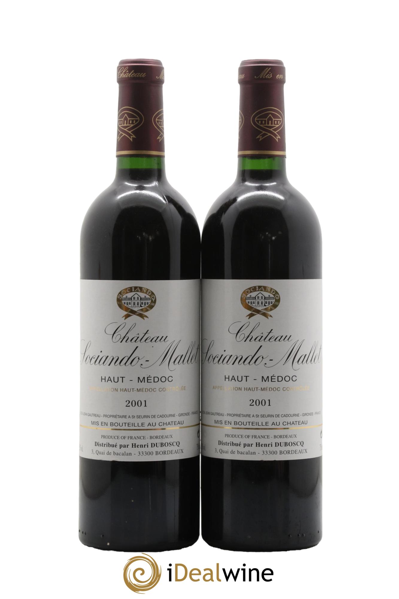 Château Sociando Mallet 2001 - Lotto di 2 bottiglie - 0