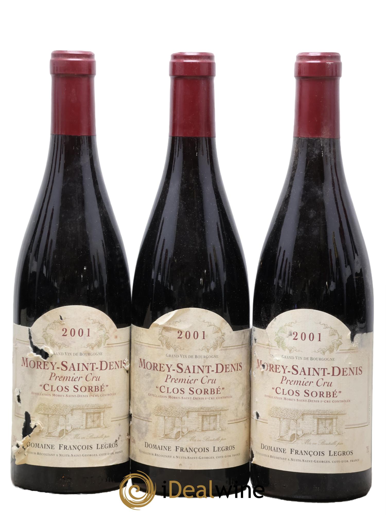 Morey Saint-Denis 1er Cru Clos Sorbé François Legros 2001 - Posten von 3 Flaschen - 0