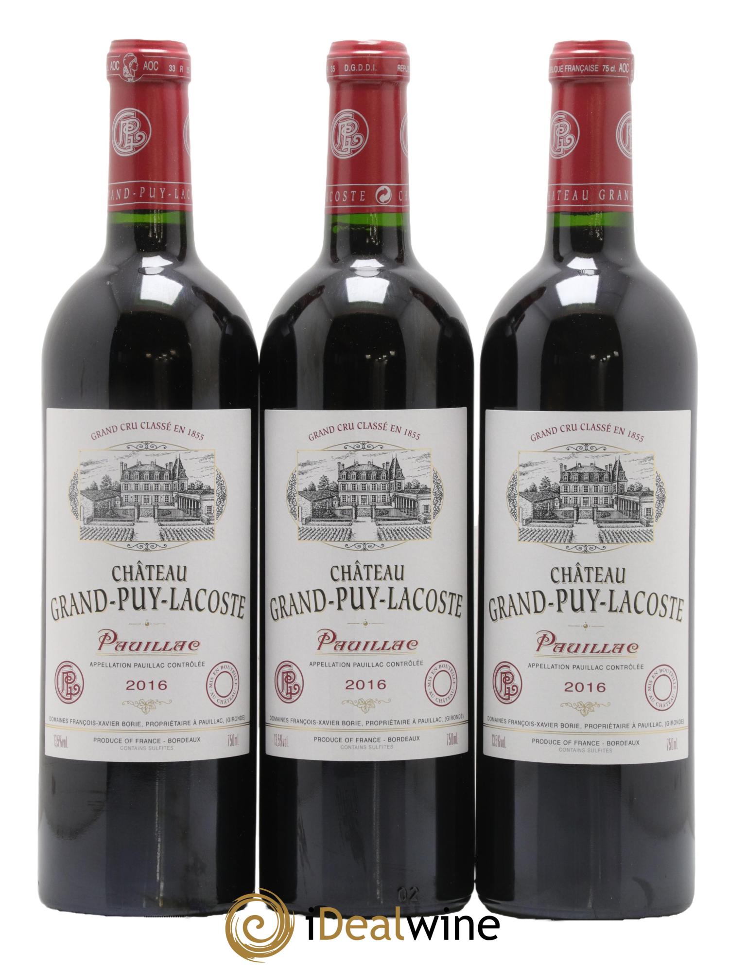 Château Grand Puy Lacoste 5ème Grand Cru Classé 2016 - Lot de 3 bouteilles - 0