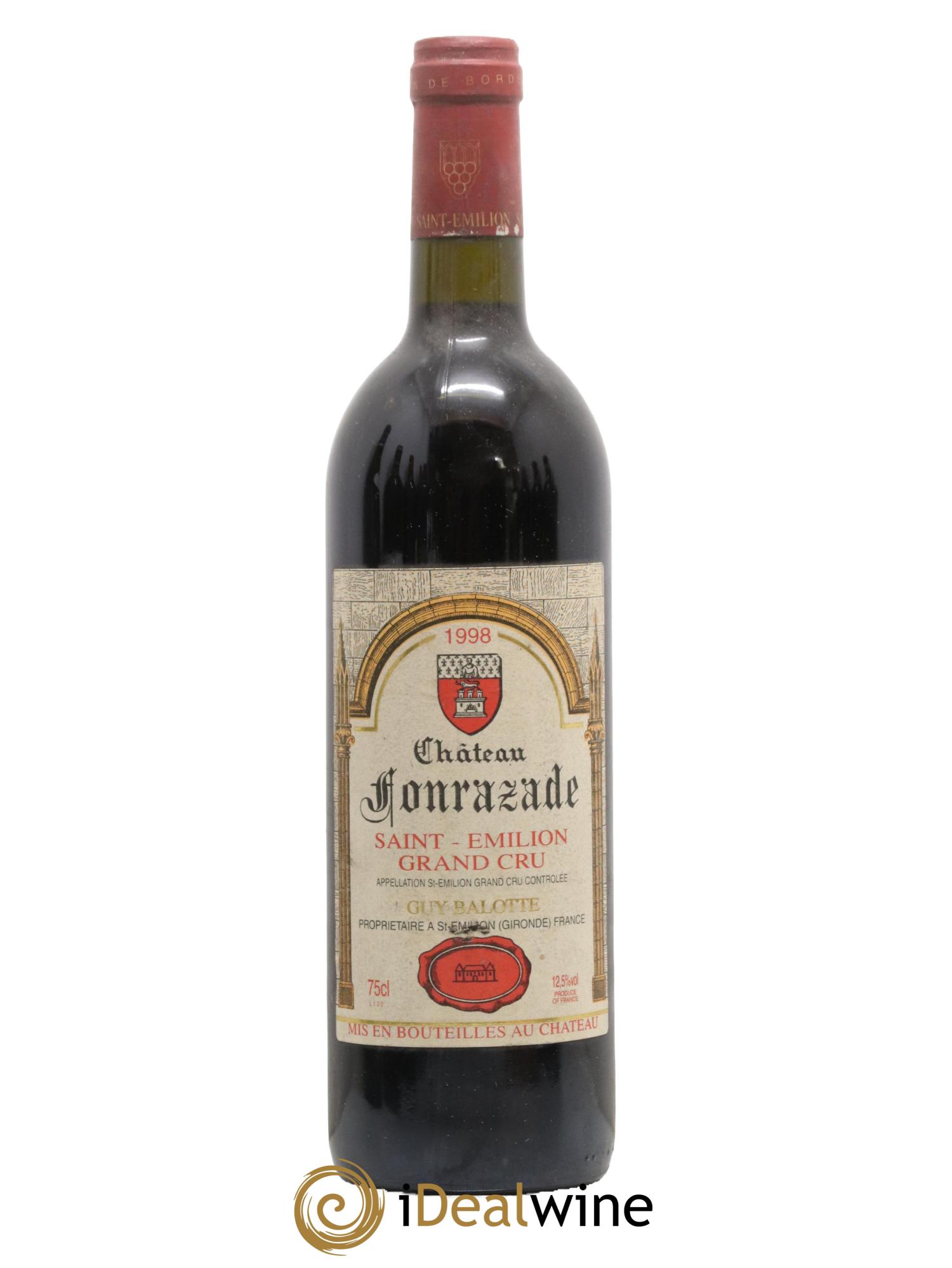 Saint-Émilion Grand Cru Chateau Fonrazade 1998 - Lot de 1 bouteille - 0
