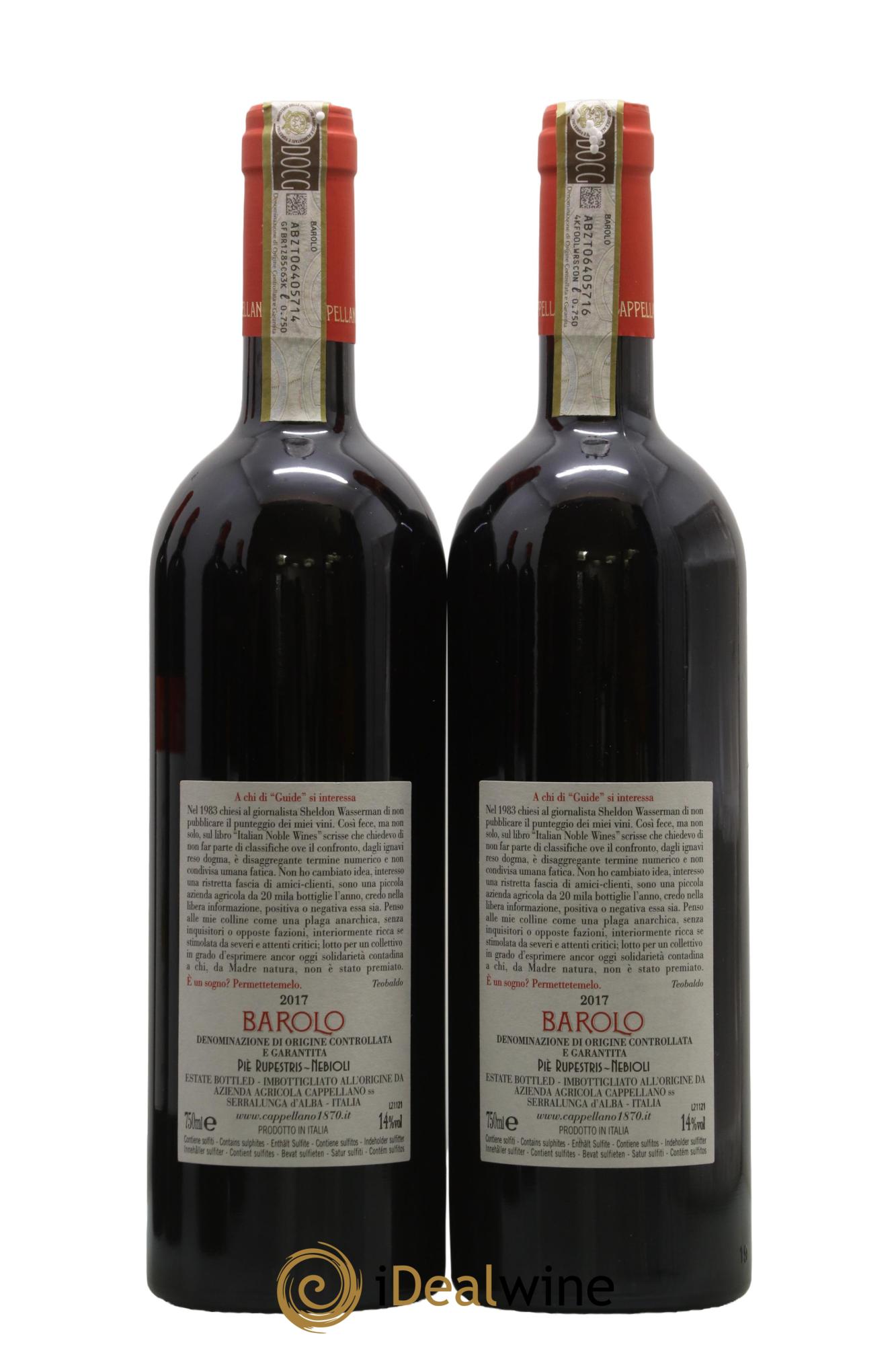 Barolo DOCG Pie Rupestris Cappellano 2017 - Lotto di 2 bottiglie - 1
