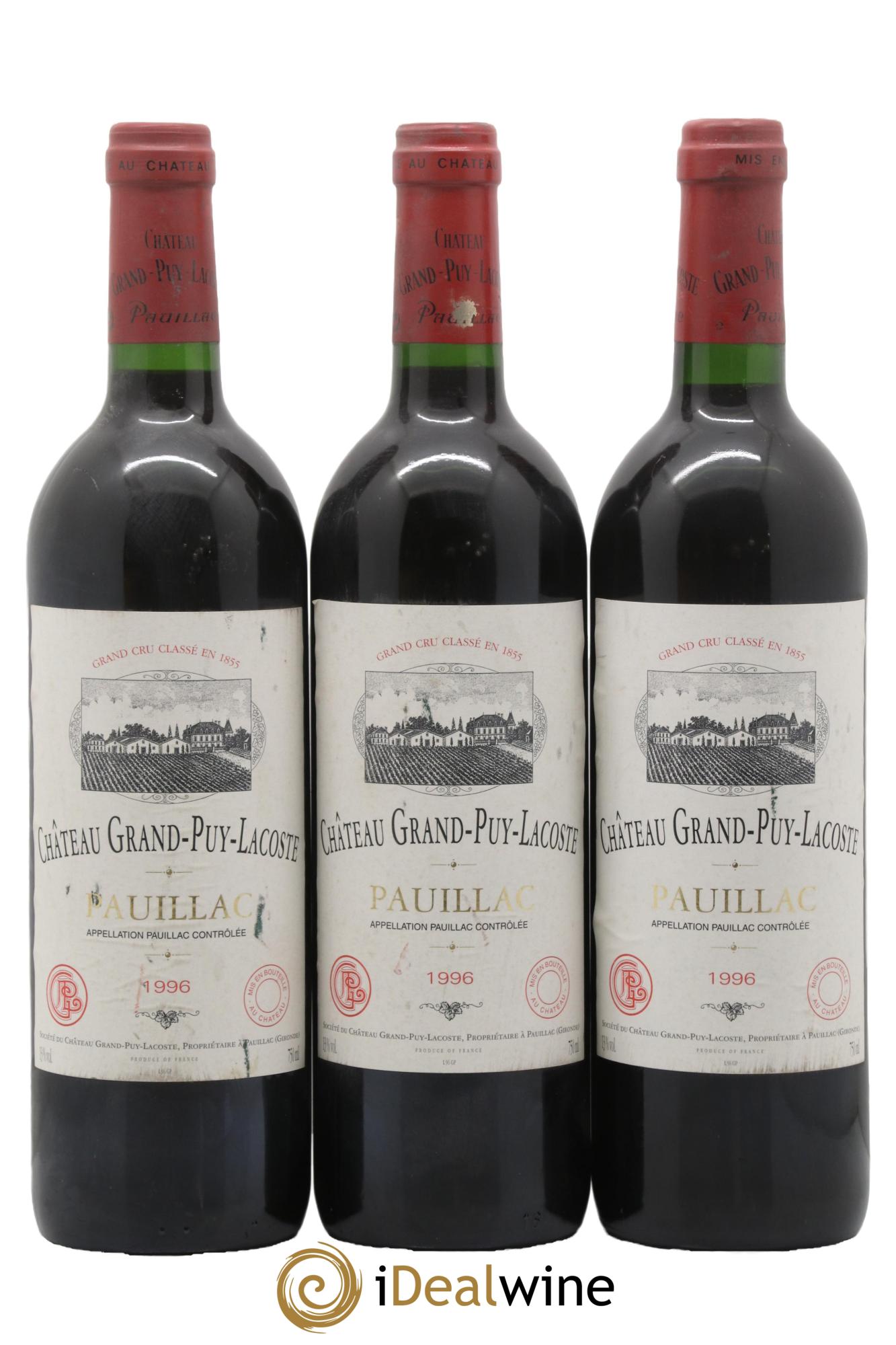 Château Grand Puy Lacoste 5ème Grand Cru Classé 1996 - Posten von 3 Flaschen - 0