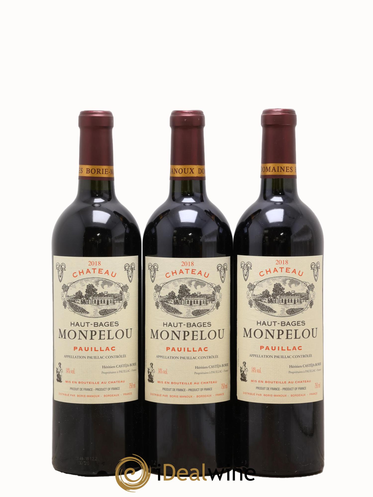 Château Haut Bages Monpelou Cru Bourgeois 2018 - Lot of 3 bottles - 0