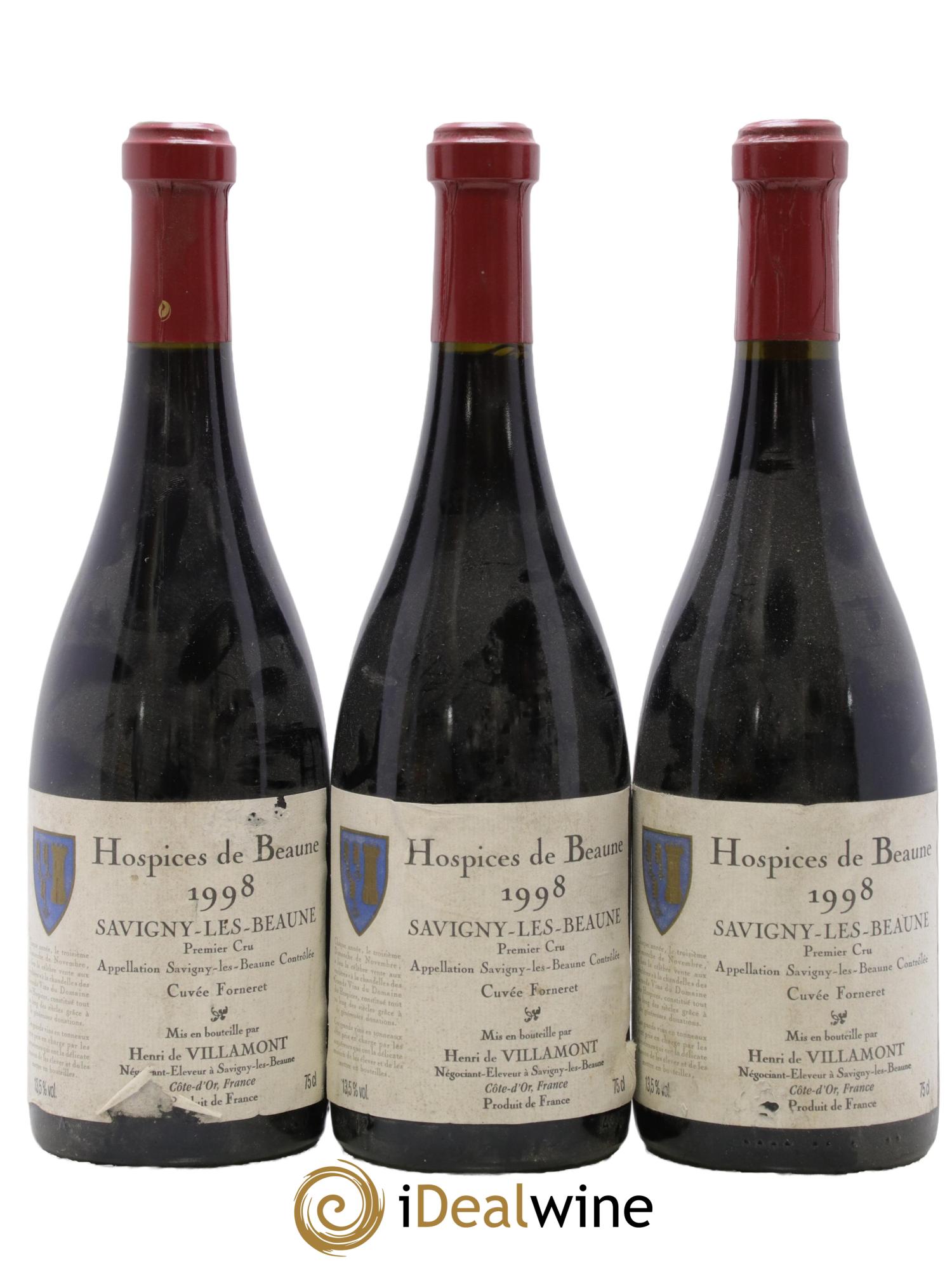 Savigny-lès-Beaune 1er Cru Cuvée Forneret Henry Villamont Hospices De Beaune 1998 - Lot of 3 bottles - 0