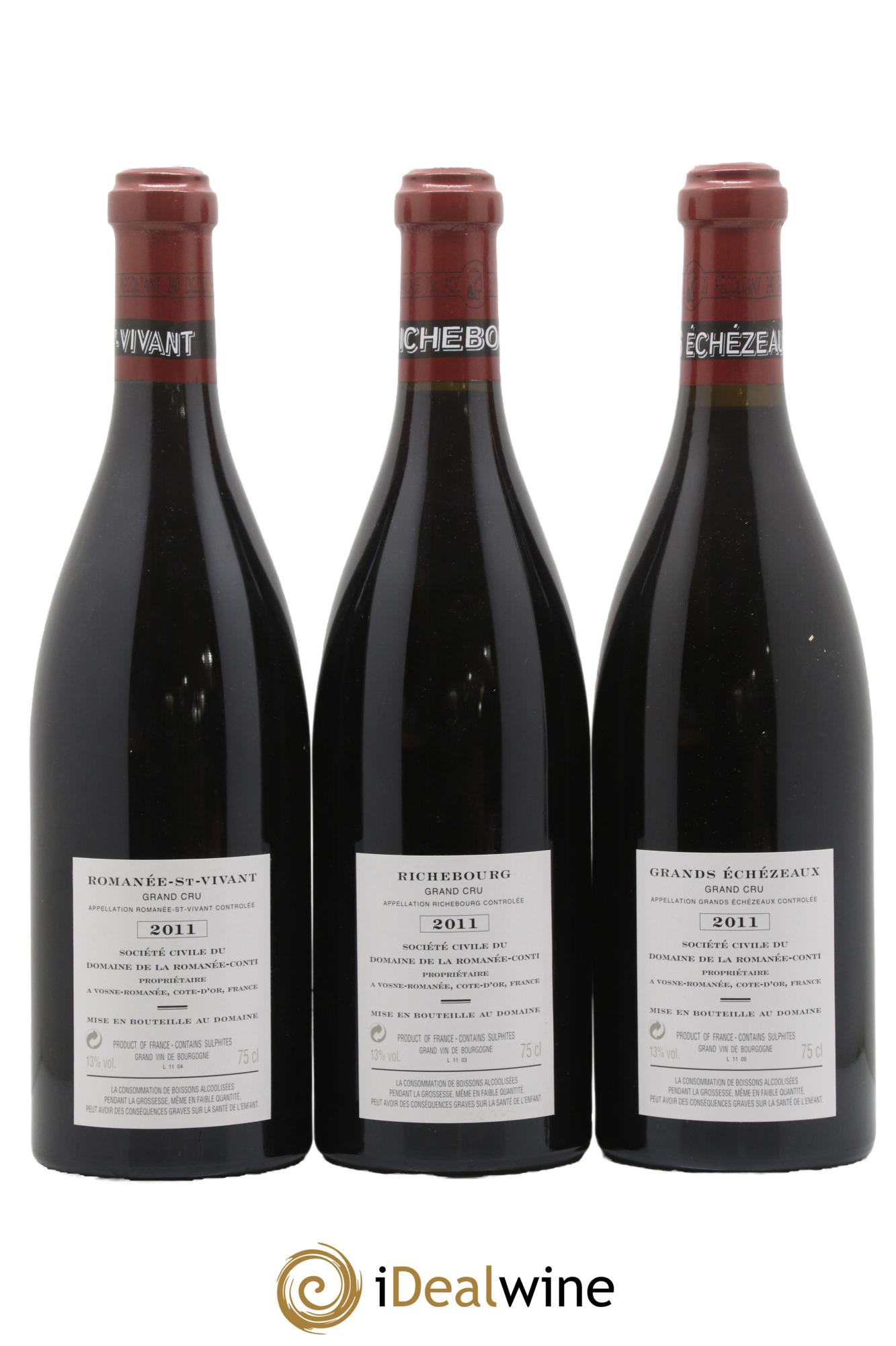 Caisse Domaine de la Romanée Conti Domaine de la Romanée-Conti 2 Echézeaux, 2 Grands-Echézeaux, 2 Romanée-Saint-Vivant, 2 Richebourg, 3 Tâches, 1 Romanée-Conti 2011 - Lot de 12 bouteilles - 6