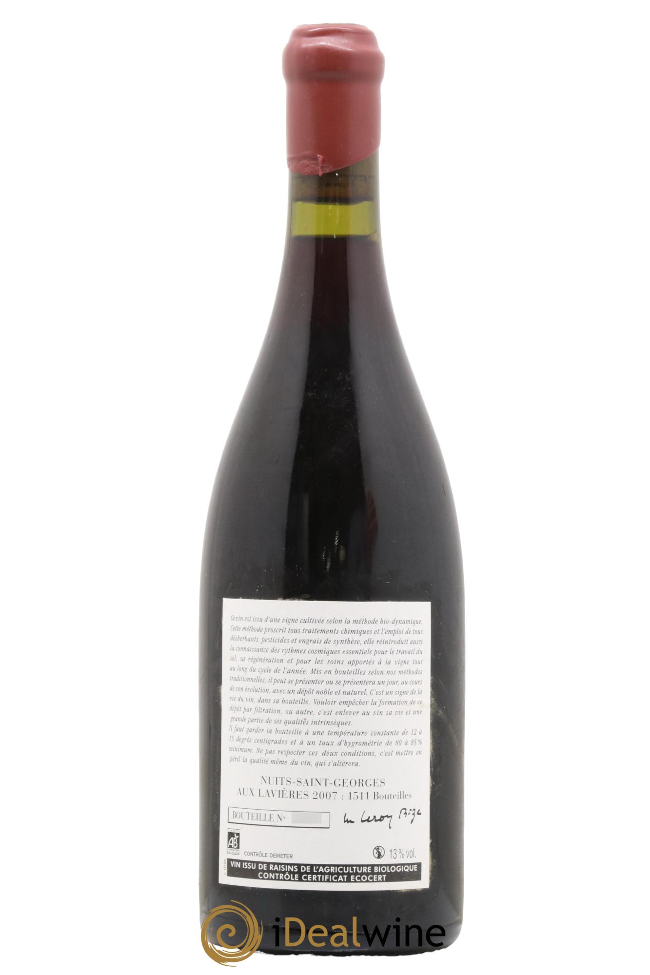 Nuits-Saint-Georges Aux Lavières Leroy (Domaine) 2007 - Lot de 1 bouteille - 1
