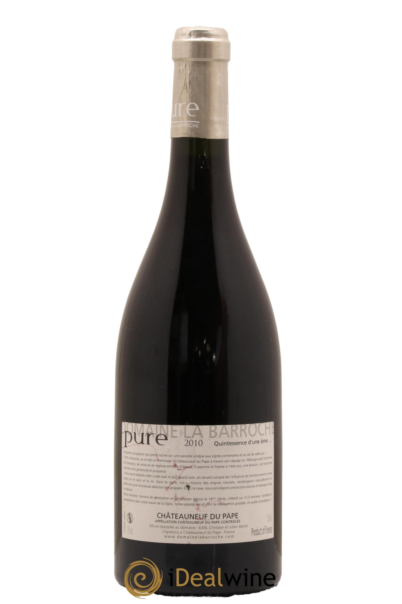 Châteauneuf-du-Pape Cuvée Pure Domaine La Barroche 2010 - Lot de 1 bouteille - 1