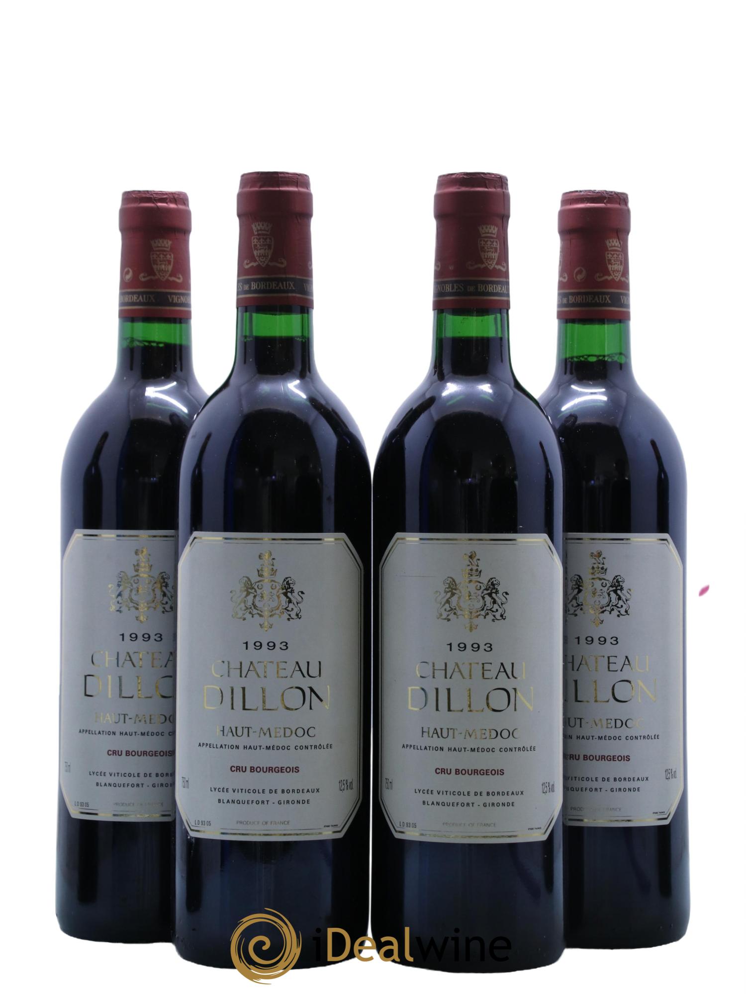 Château Dillon Cru Bourgeois 1993 - Lot de 4 bouteilles - 0