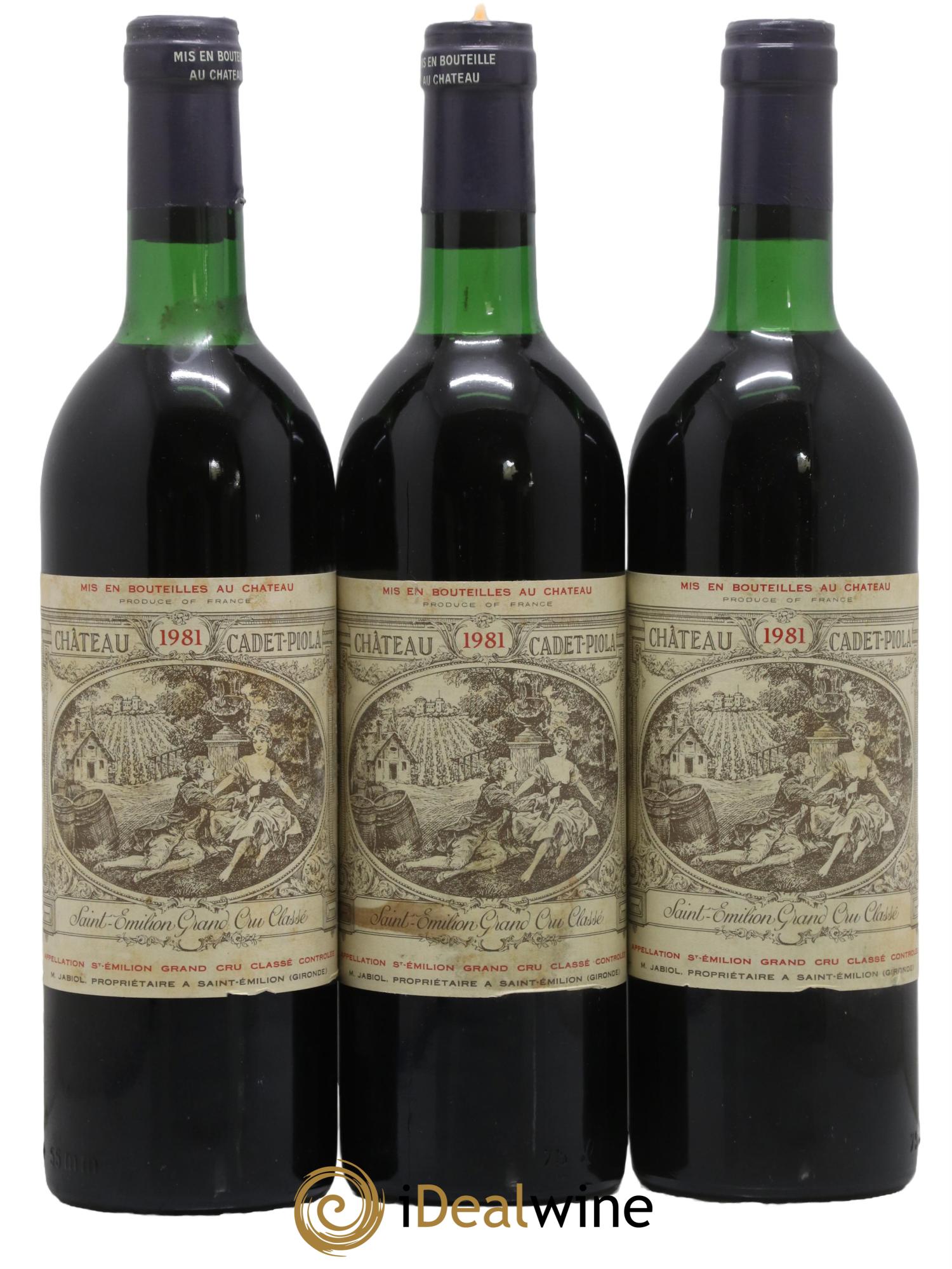 Château Cadet Piola Grand Cru Classé 1981 - Lot de 3 bouteilles - 0