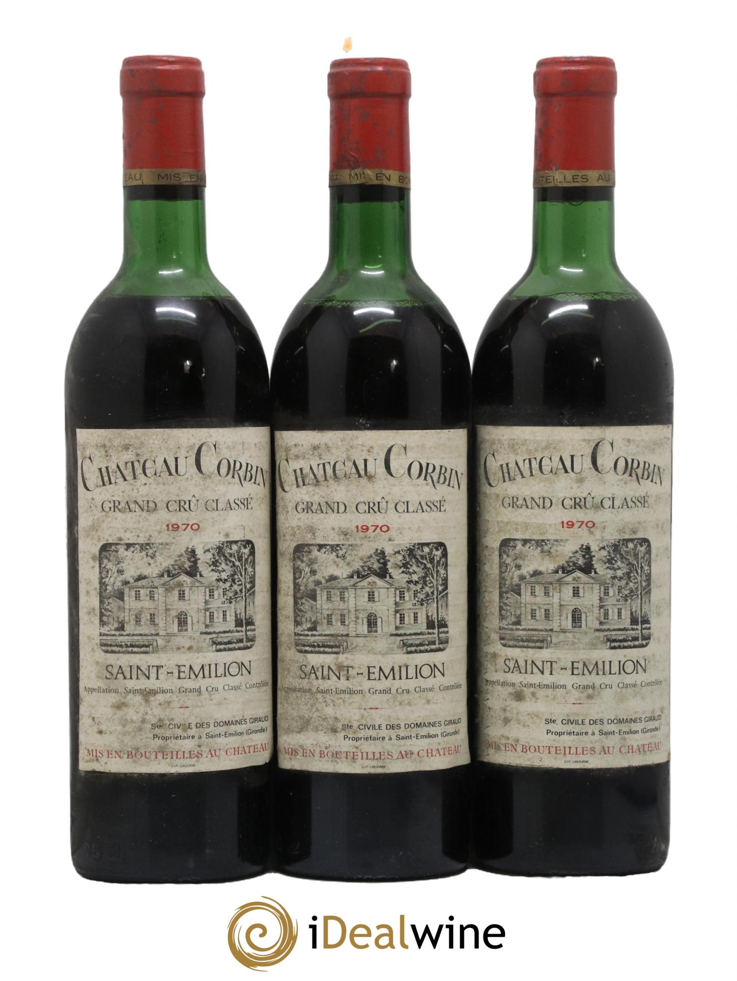 Château Corbin Grand Cru Classé 1970 - Lot de 3 bouteilles - 0