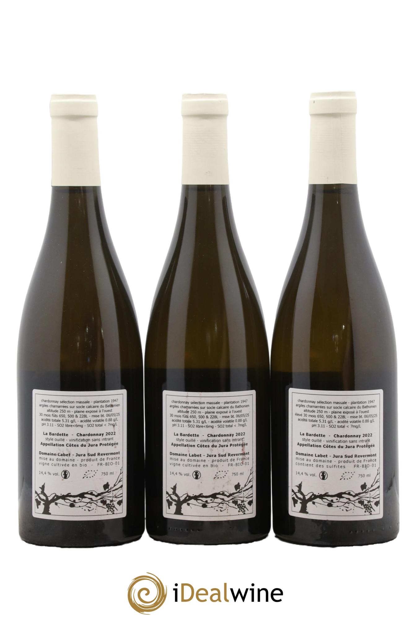 Côtes du Jura Chardonnay La Bardette Romain - Julien - Charline Labet 2022 - Lot of 3 bottles - 1