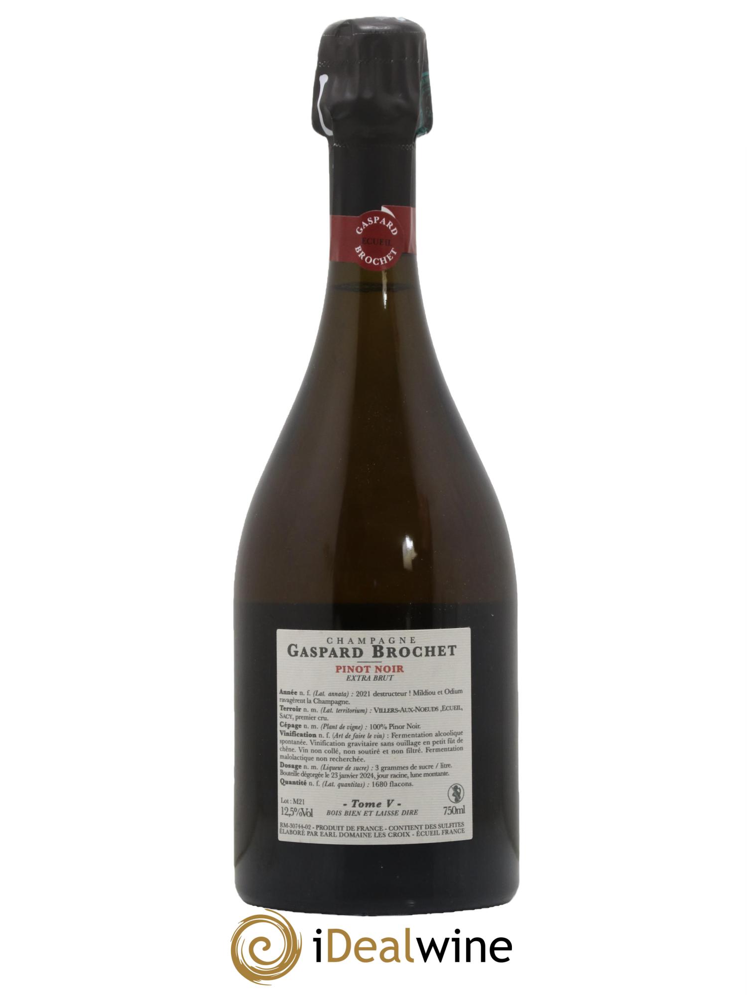 Champagne Pinot Noir Tome V Maison Gaspard Brochet 2021 - Lot de 1 bouteille - 1