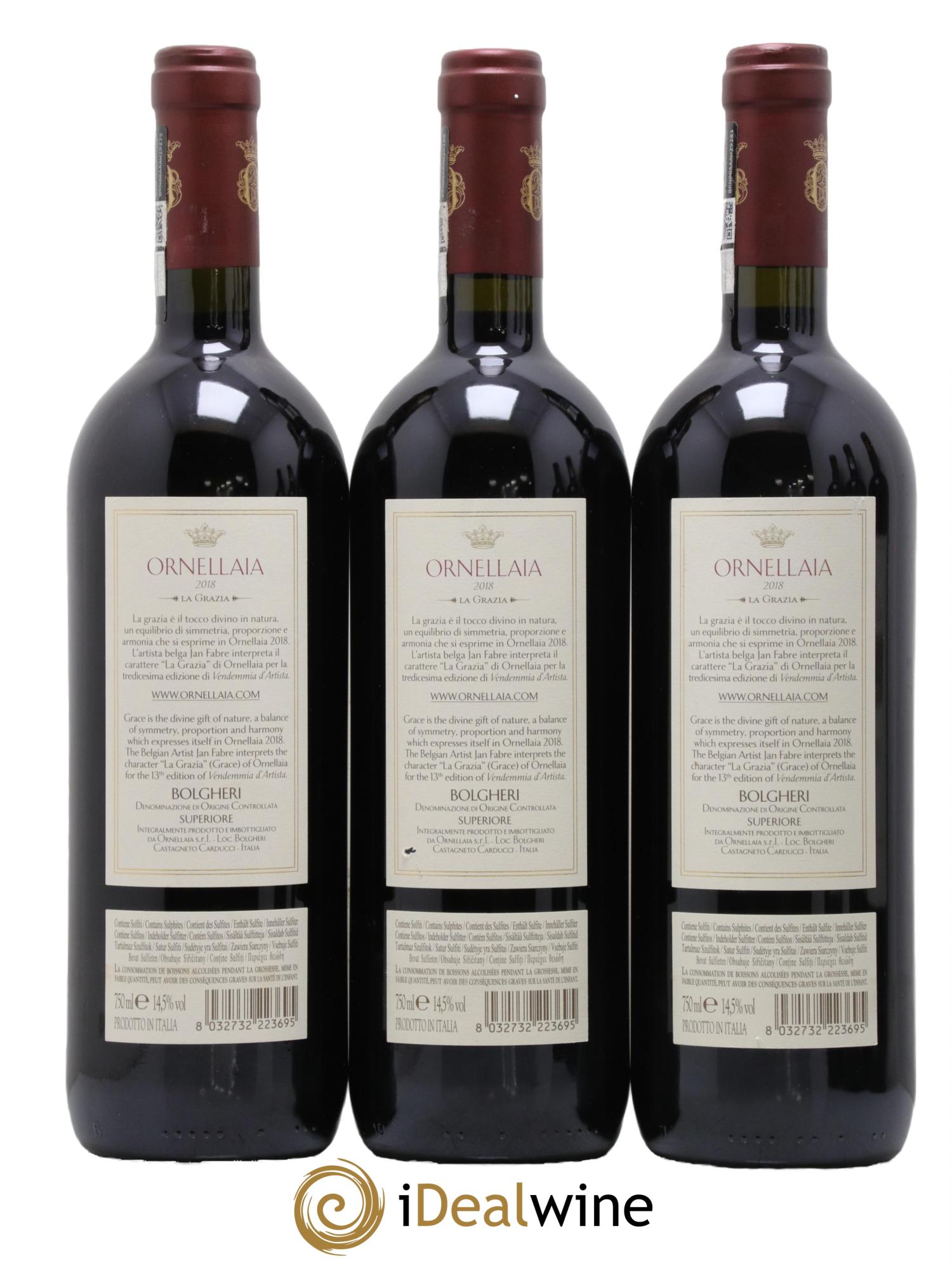 Bolgheri DOC Superiore Ornellaia Tenuta Dell'Ornellaia - Frescobaldi 2018 - Lot de 3 bouteilles - 1