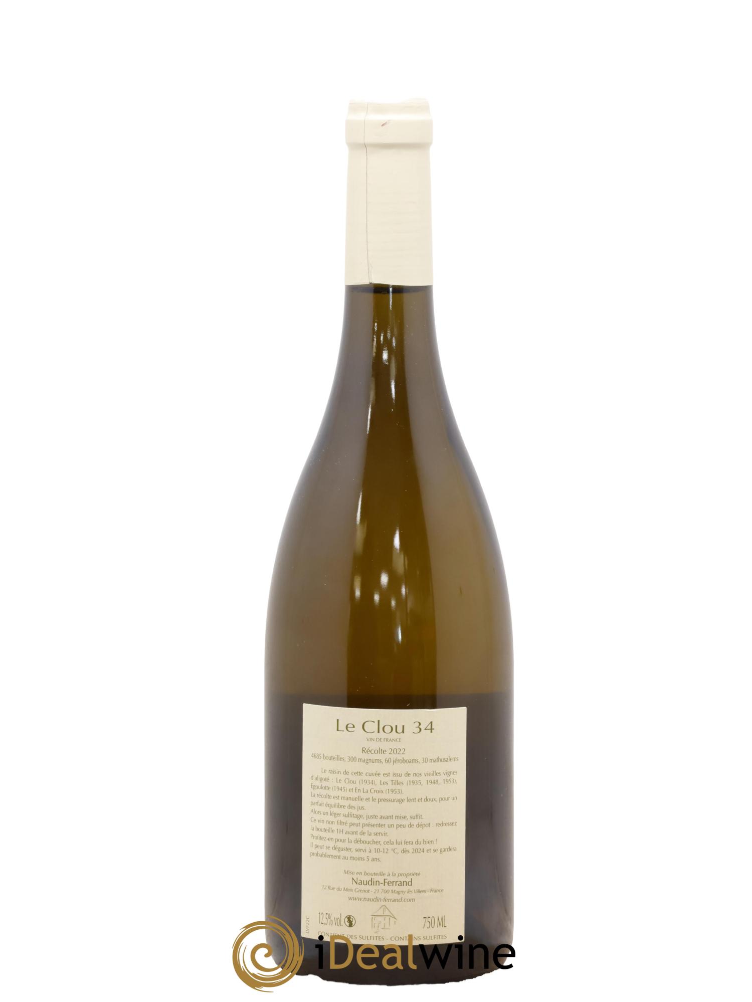 Bourgogne Aligoté Le Clou 34 Claire Naudin 2022 - Lot de 1 bouteille - 1