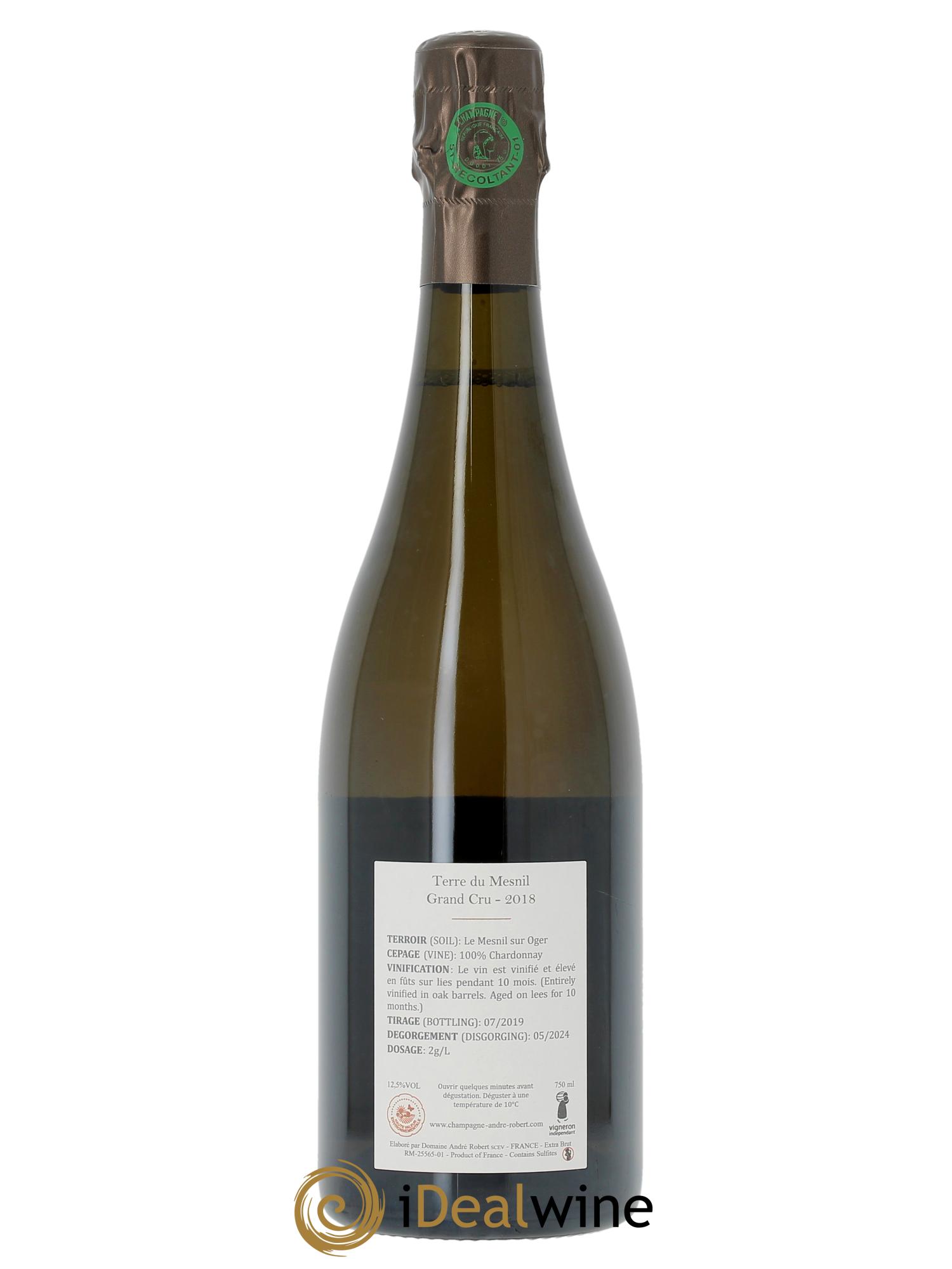 Terre du Mesnil Blanc de Blancs Grand Cru Brut André Robert 2018 - Lot de 1 bouteille - 1