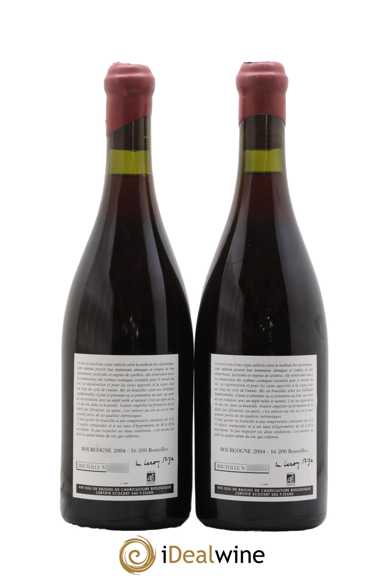 Bourgogne Leroy (Domaine) 2004 - Lot de 2 bouteilles - 1