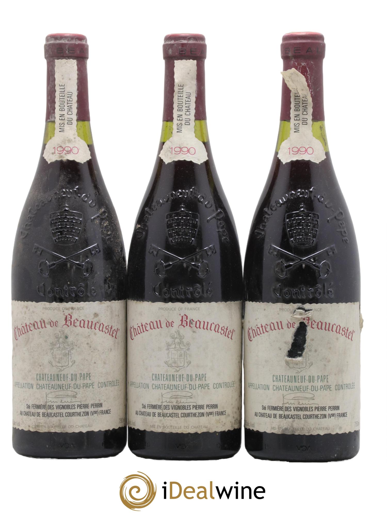 Châteauneuf-du-Pape Château de Beaucastel Famille Perrin 1990 - Lot de 3 bouteilles - 0