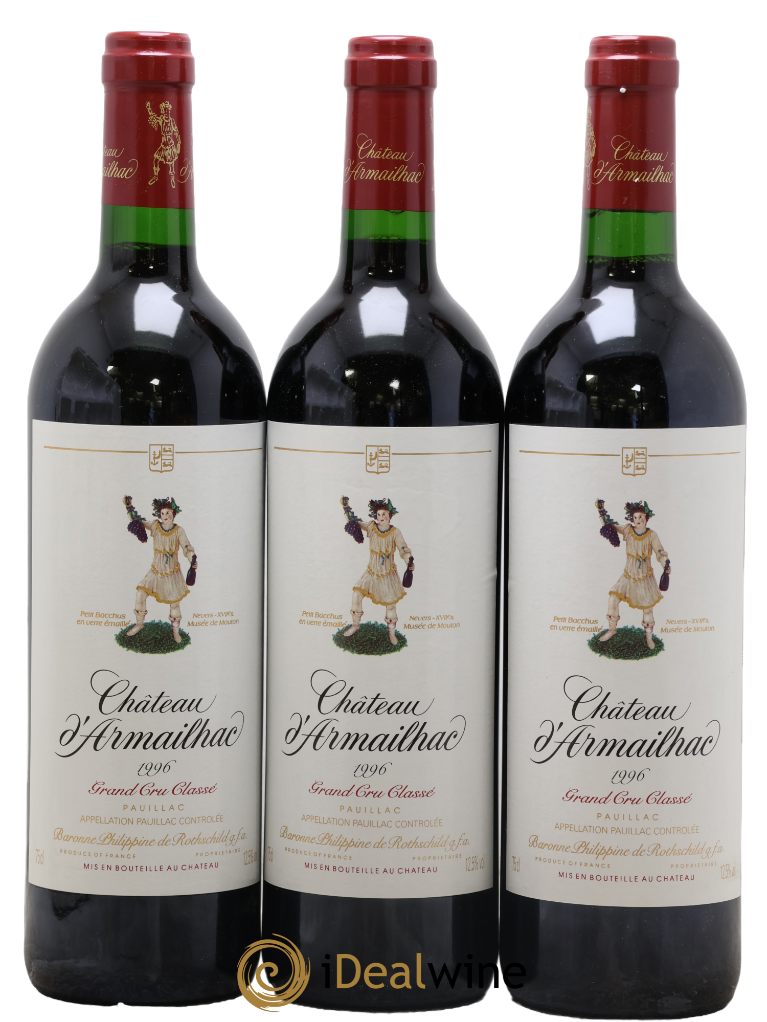 Château d' Armailhac - Mouton Baron(ne) Philippe 5ème Grand Cru Classé 1996 - Lot de 3 bouteilles - 0