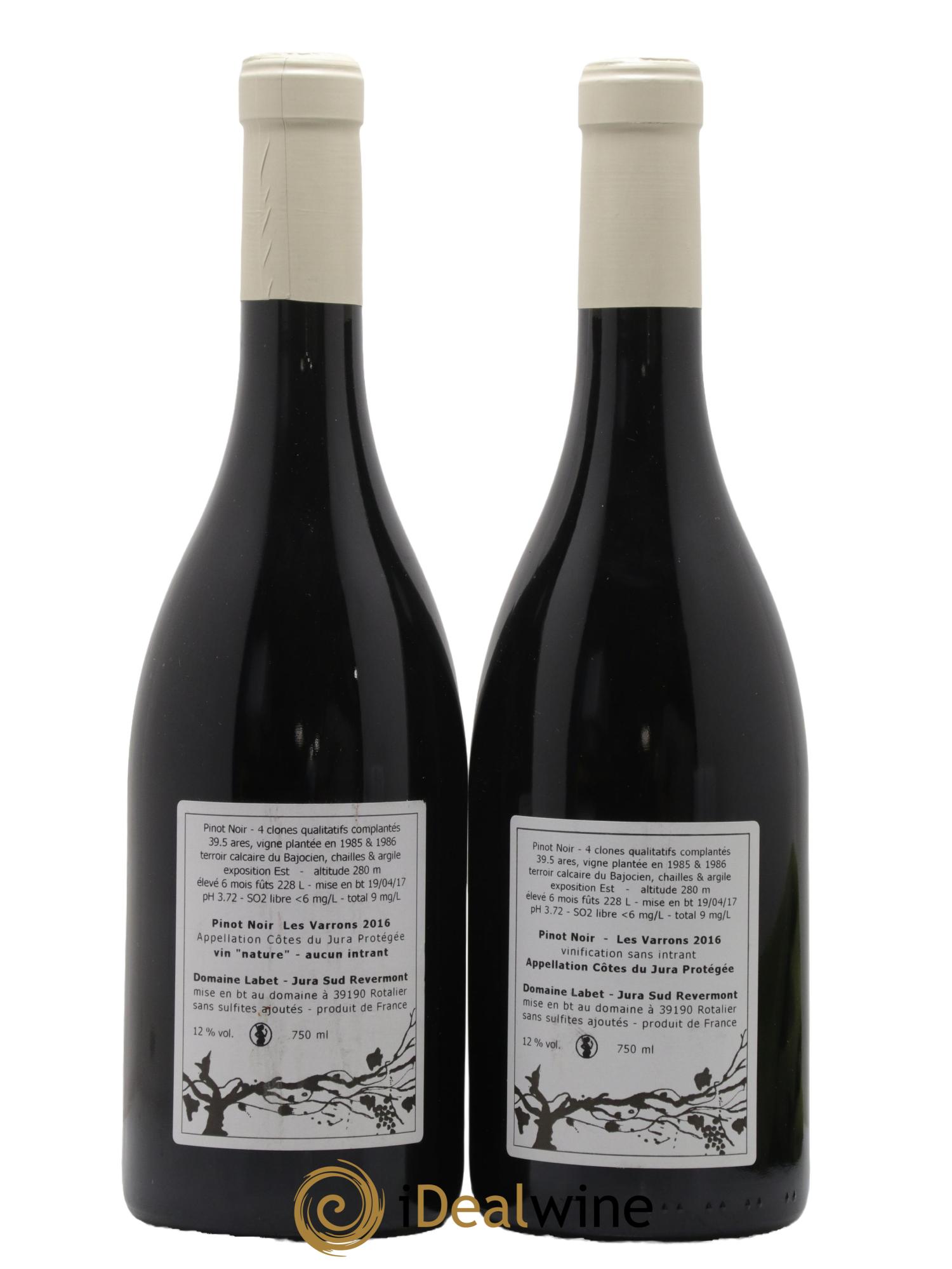 Côtes du Jura Pinot Noir Les Varrons Sélection Massale Romain - Julien  - Charline Labet 2016 - Lot de 2 bouteilles - 1