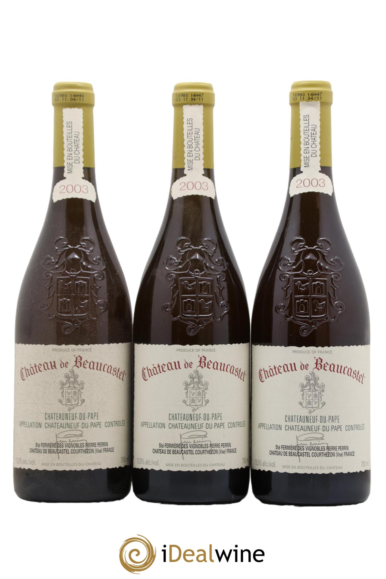 Châteauneuf-du-Pape Château de Beaucastel Famille Perrin 2003 - Lot de 3 bouteilles - 0