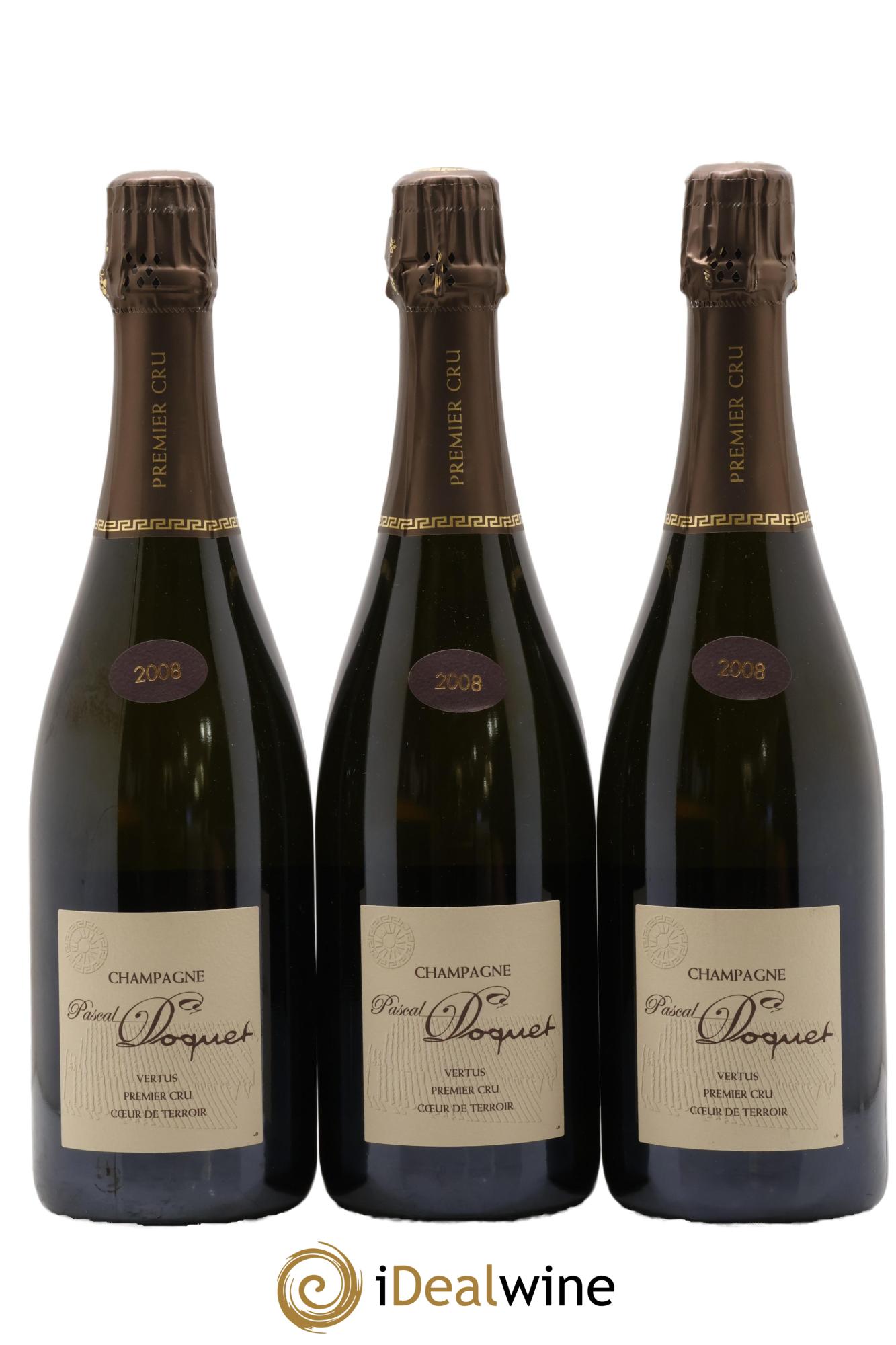 Vertus 1er Cru Extra-Brut Coeur de Terroir Pascal Doquet 2008 - Lote de 3 botellas - 0