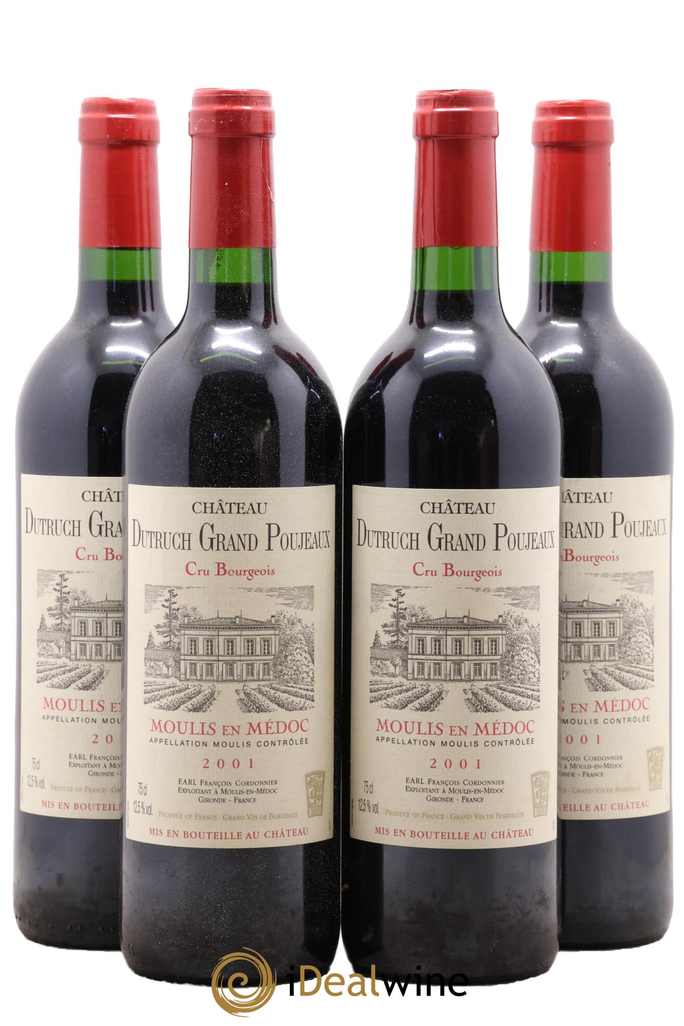 Château Dutruch Grand Poujeaux Cru Bourgeois 2001 - Lot de 4 bouteilles - 0