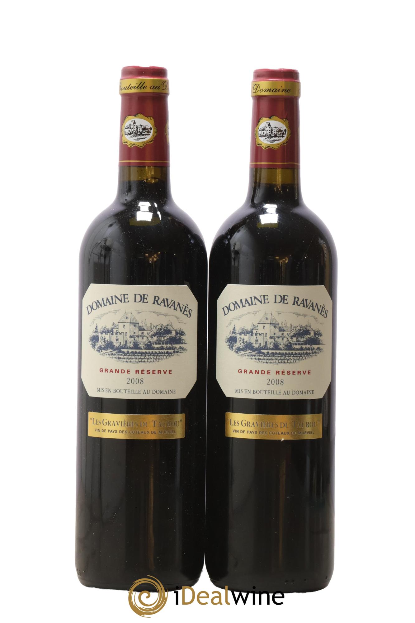 IGP Pays d'Hérault (Vin de Pays de l'Hérault) Coteaux de Murviel Les Gravières du Taurou Grande Réserve Domaine Ravanès 2008 - Lot of 2 bottles - 0