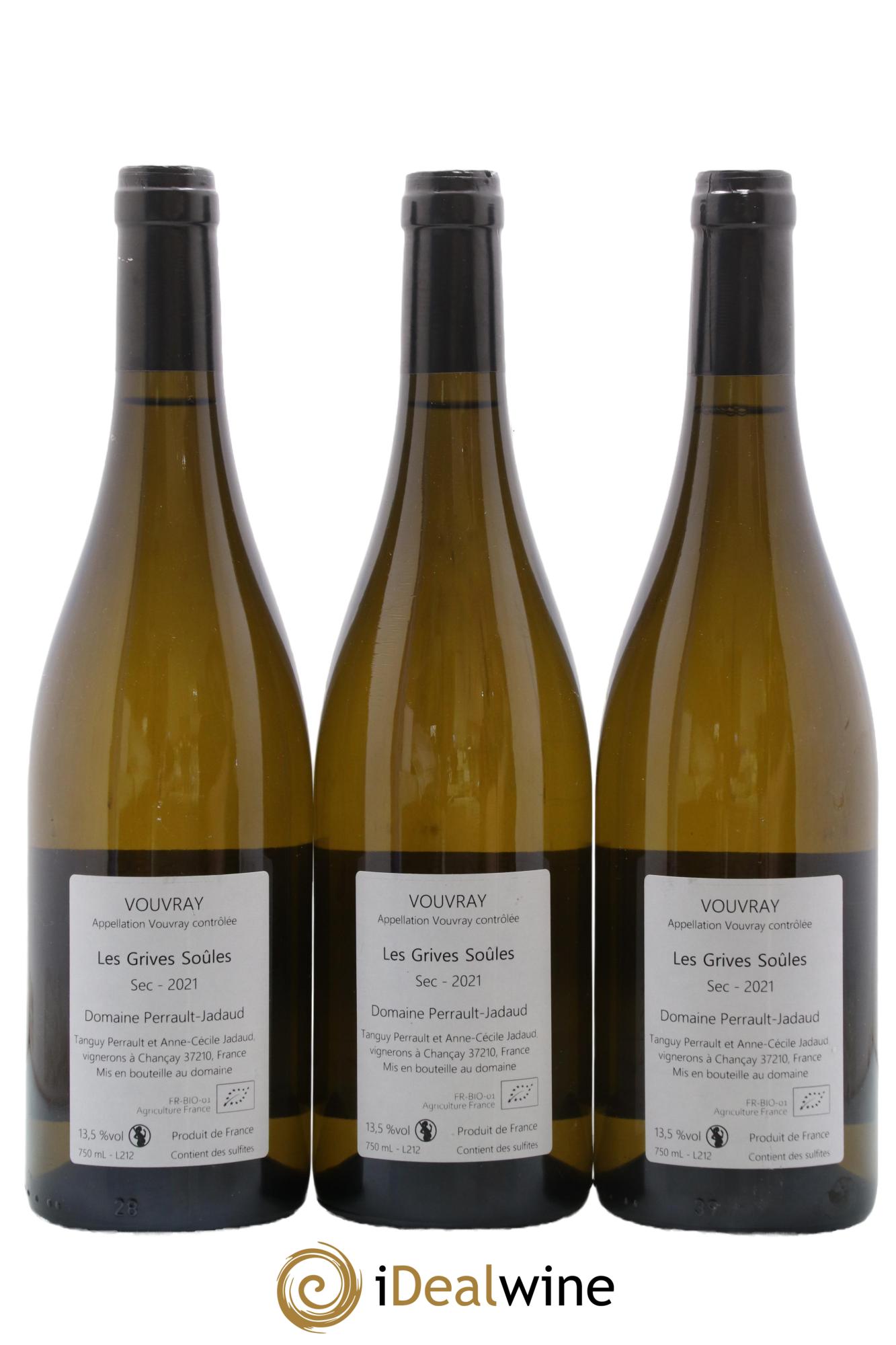 Vouvray Les Grives Soules Domaine Perrault Jadaud 2021 - Lot de 3 bouteilles - 1