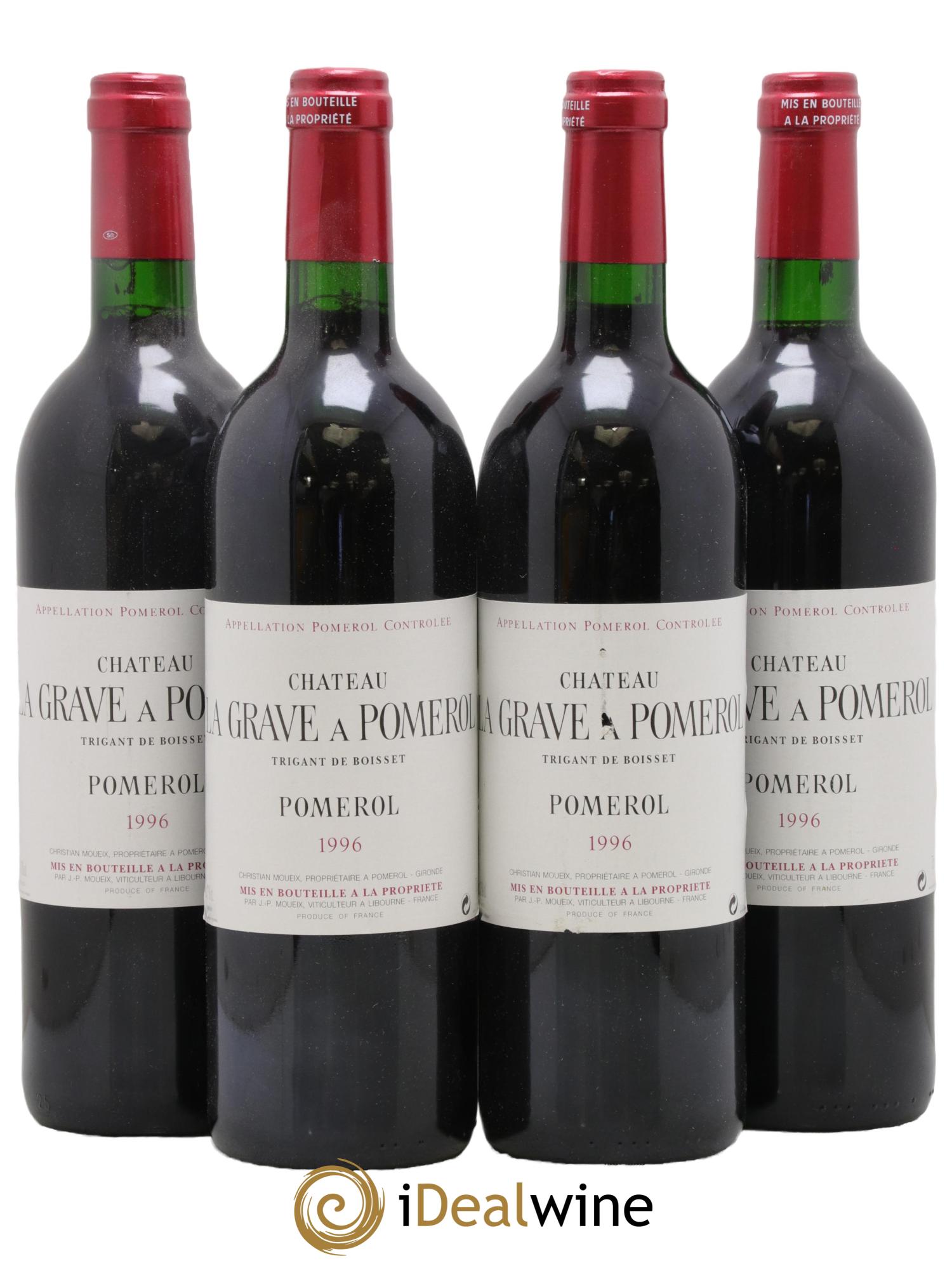Château La Grave à Pomerol (Trigant de Boisset) 1996 - Lot de 4 bouteilles - 0